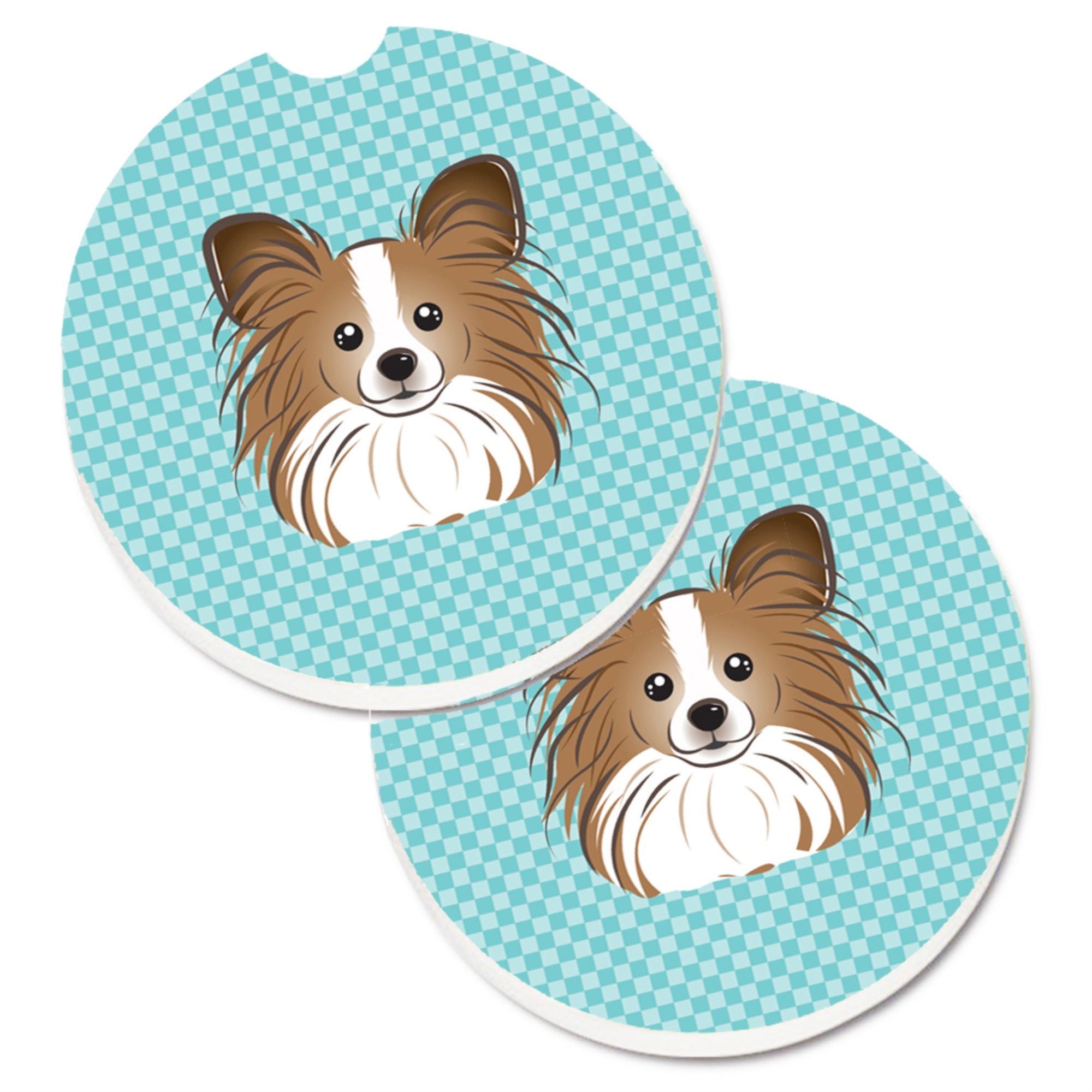'Caroline'S Treasures Checkerboard Blue Papillon Set Of 2 Cup Holder Car Coasters Bb1186Carc, 2.56, Multicolor''