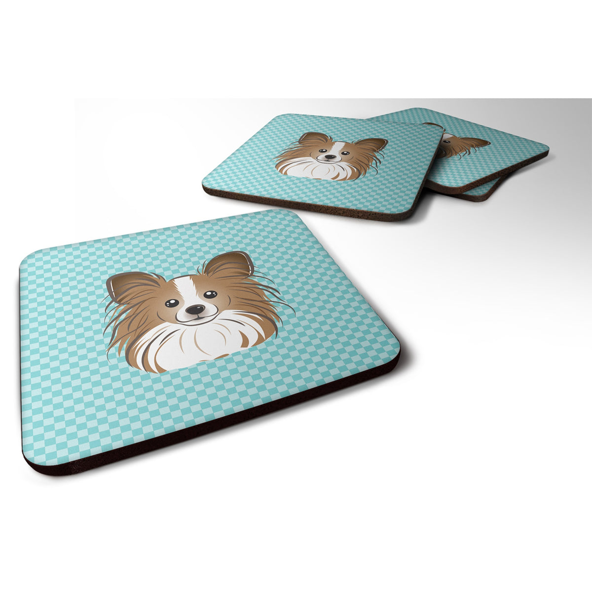 'Caroline'S Treasures Bb1186Fc Checkerboard Blue Papillon Foam Coaster (Set Of 4), 3.5'''' H X 3.5'''' W, Multicolor''