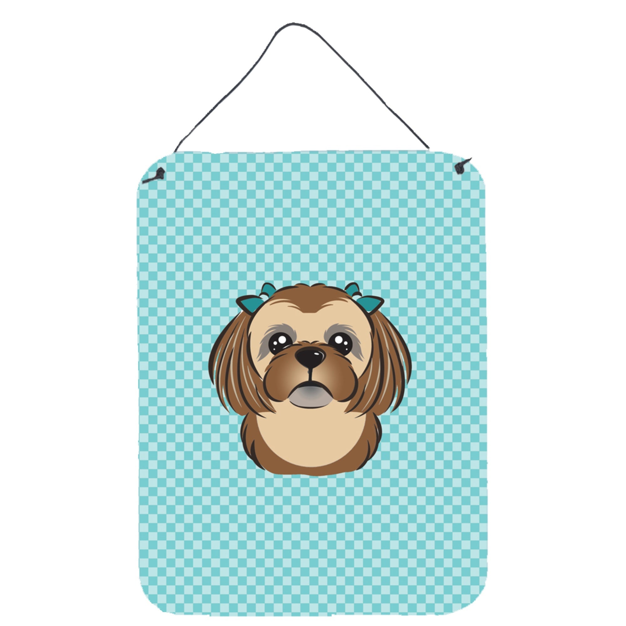 'Caroline'S Treasures Checkerboard Blue Chocolate Brown Shih Tzu Wall Or Door Hanging Prints, 16'''' X 12''''''