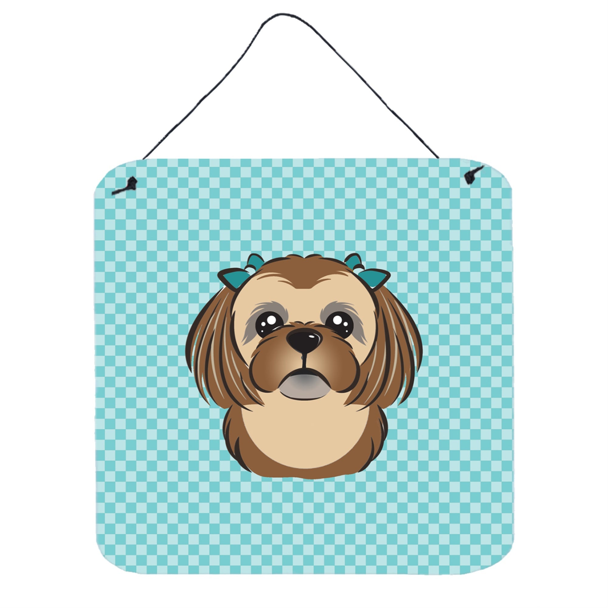 'Caroline'S Treasures Checkerboard Blue Chocolate Brown Shih Tzu Wall Or Door Hanging Prints, 6 X 6''''''