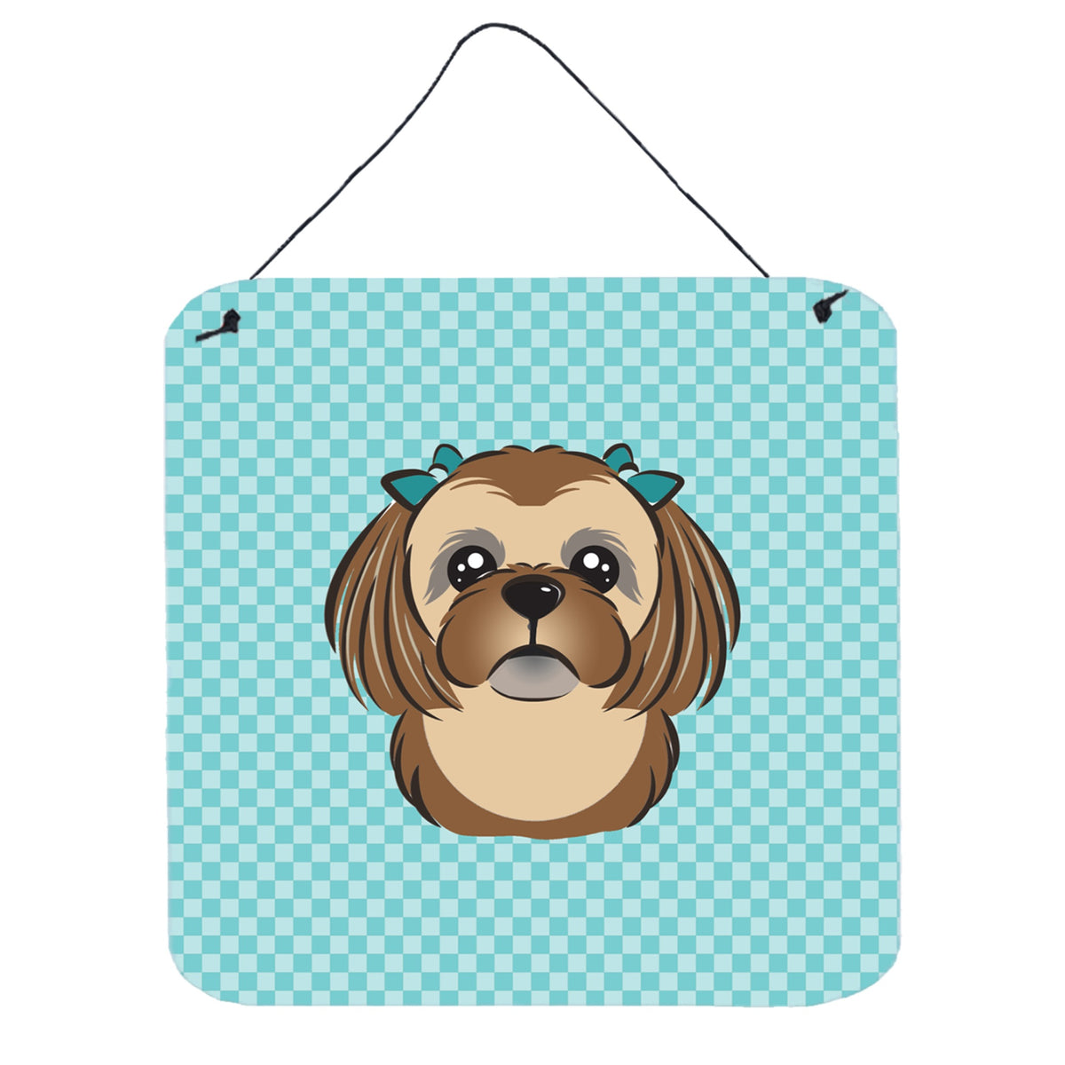 'Caroline'S Treasures Checkerboard Blue Chocolate Brown Shih Tzu Wall Or Door Hanging Prints, 6 X 6''''''