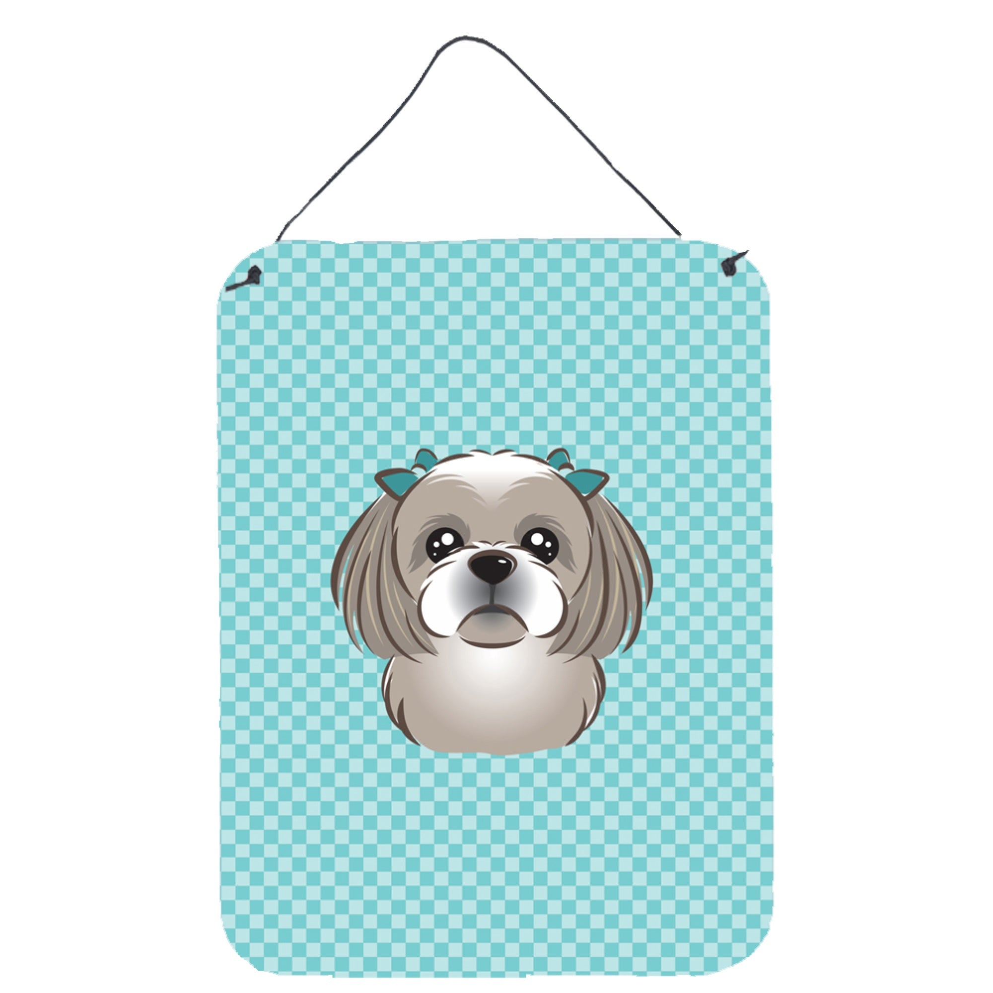 'Caroline'S Treasures Checkerboard Blue Gray Silver Shih Tzu Wall Or Door Hanging Prints, 16'''' X 12''''''