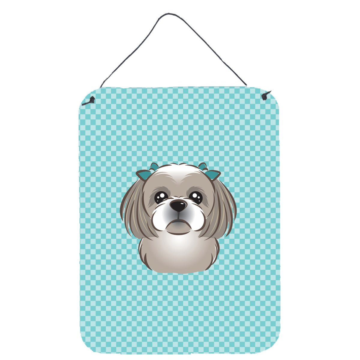 'Caroline'S Treasures Checkerboard Blue Gray Silver Shih Tzu Wall Or Door Hanging Prints, 16'''' X 12''''''