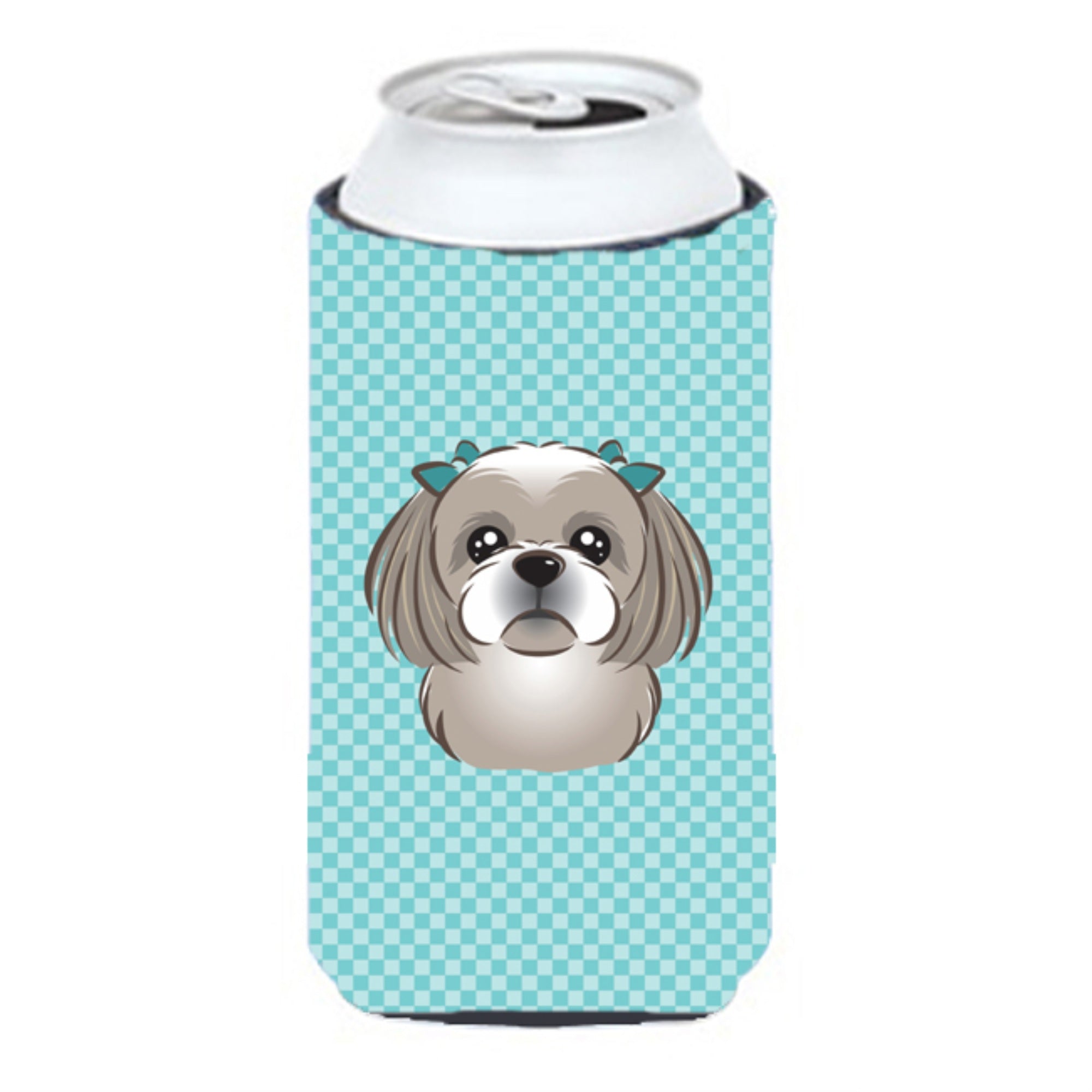 Checkerboard Blue Gray Silver Shih Tzu Tall Boy Beverage Insulator Hugger Bb1188Tbc