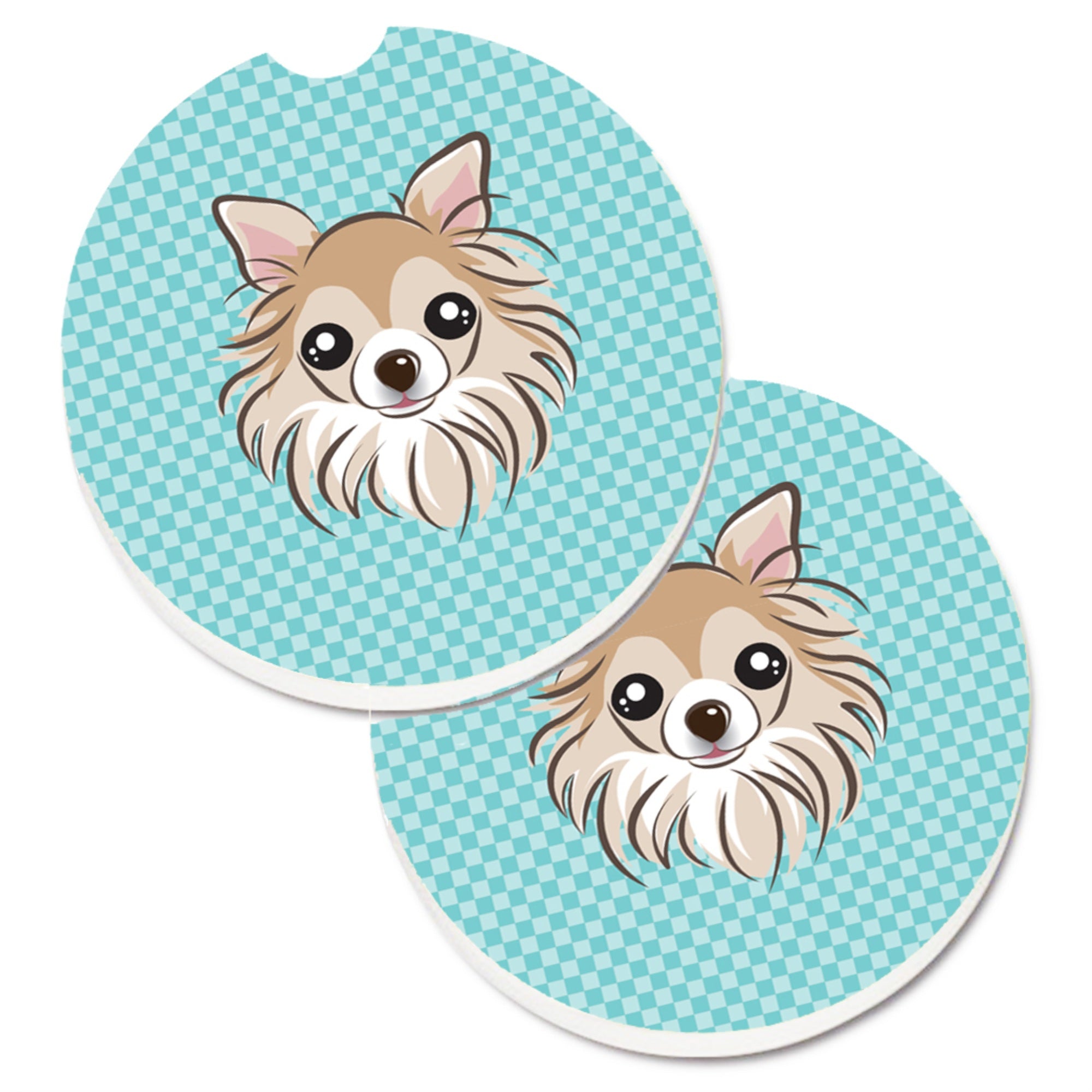 'Caroline'S Treasures Checkerboard Blue Chihuahua Set Of 2 Cup Holder Car Coasters Bb1189Carc, 2.56, Multicolor''