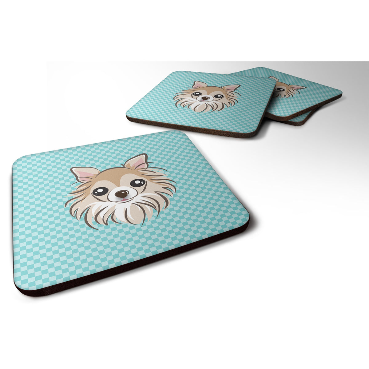 'Caroline'S Treasures Bb1189Fc Checkerboard Blue Chihuahua Foam Coaster (Set Of 4), 3.5'''' H X 3.5'''' W, Multicolor''
