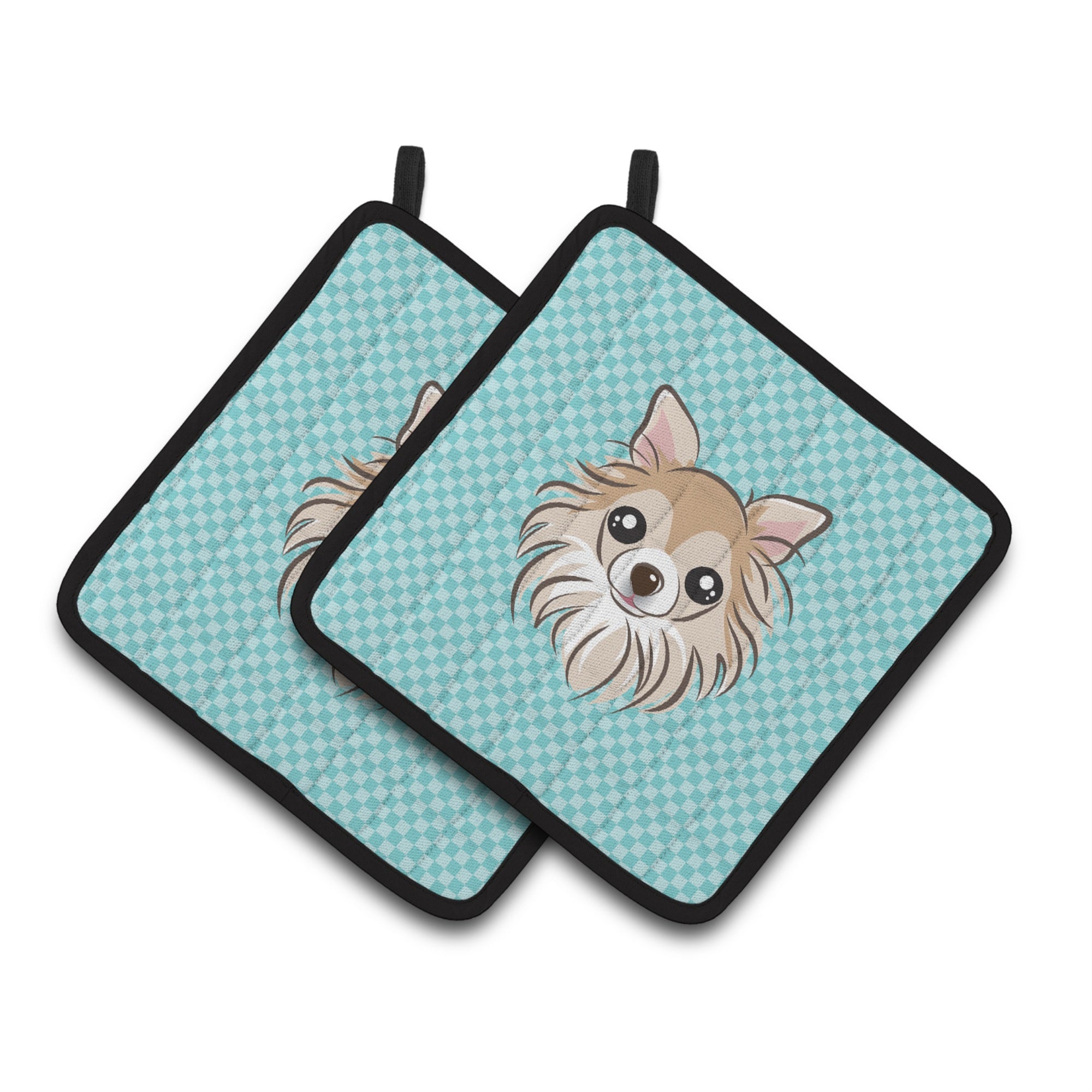 'Caroline'S Treasures Checkerboard Blue Chihuahua Pair Of Pot Holders Bb1189Pthd, 7.5Hx7.5W, Multicolor''