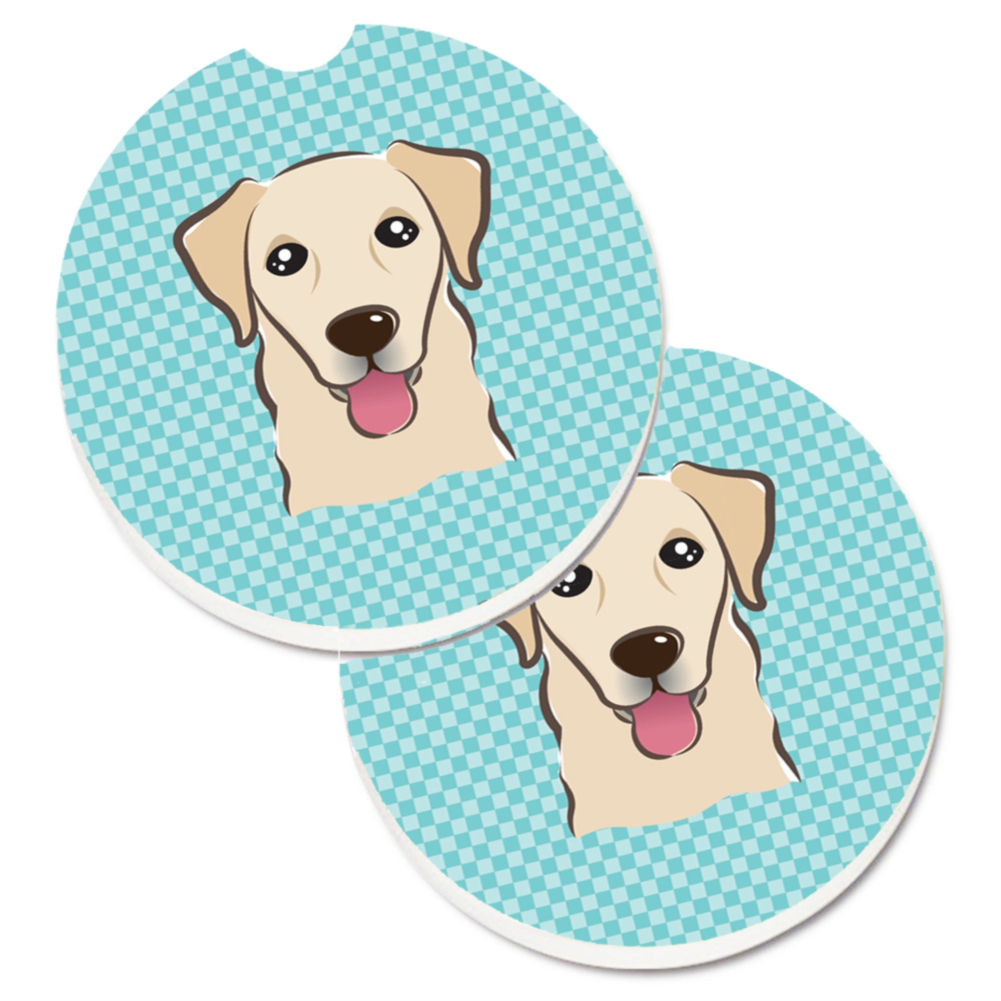 'Caroline'S Treasures Checkerboard Blue Golden Retriever Set Of 2 Cup Holder Car Coasters Bb1190Carc, 2.56, Multicolor''