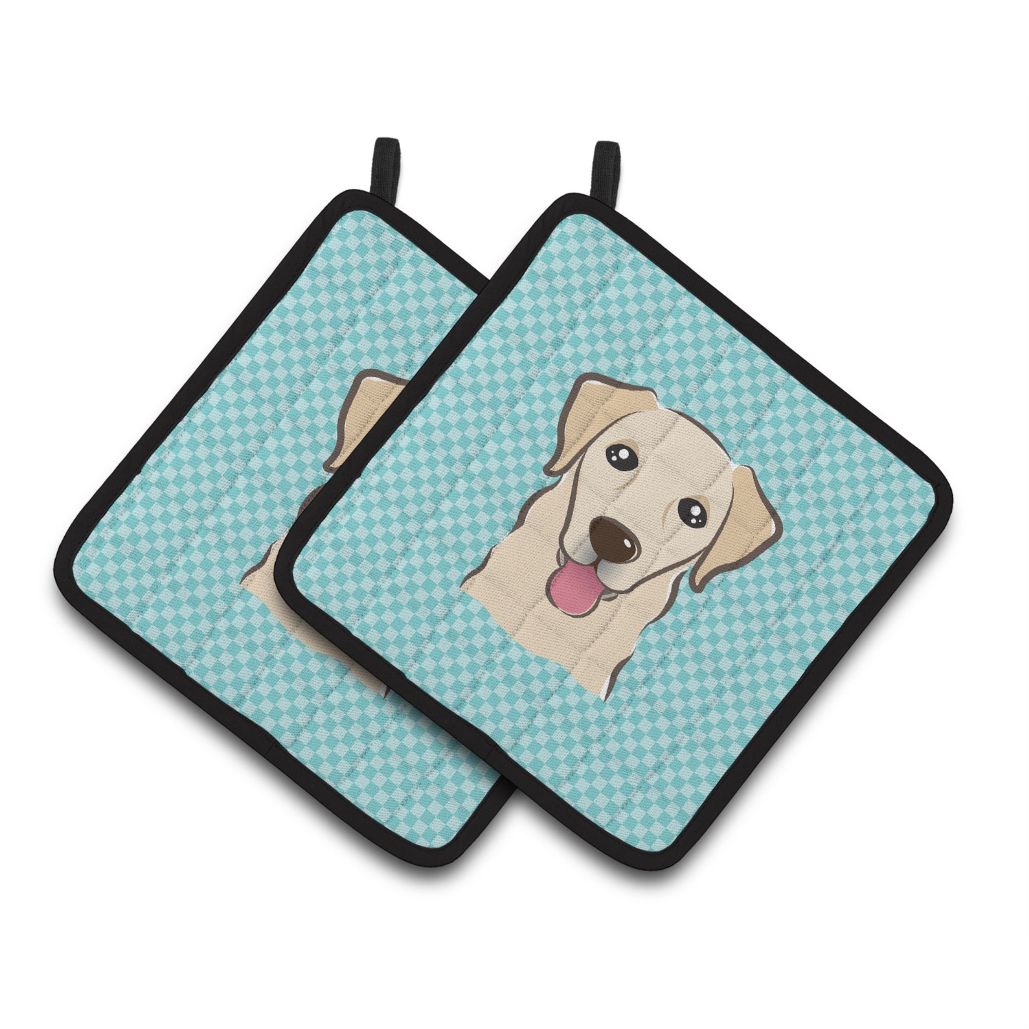 'Caroline'S Treasures Checkerboard Blue Golden Retriever Pair Of Pot Holders Bb1190Pthd, 7.5Hx7.5W, Multicolor''