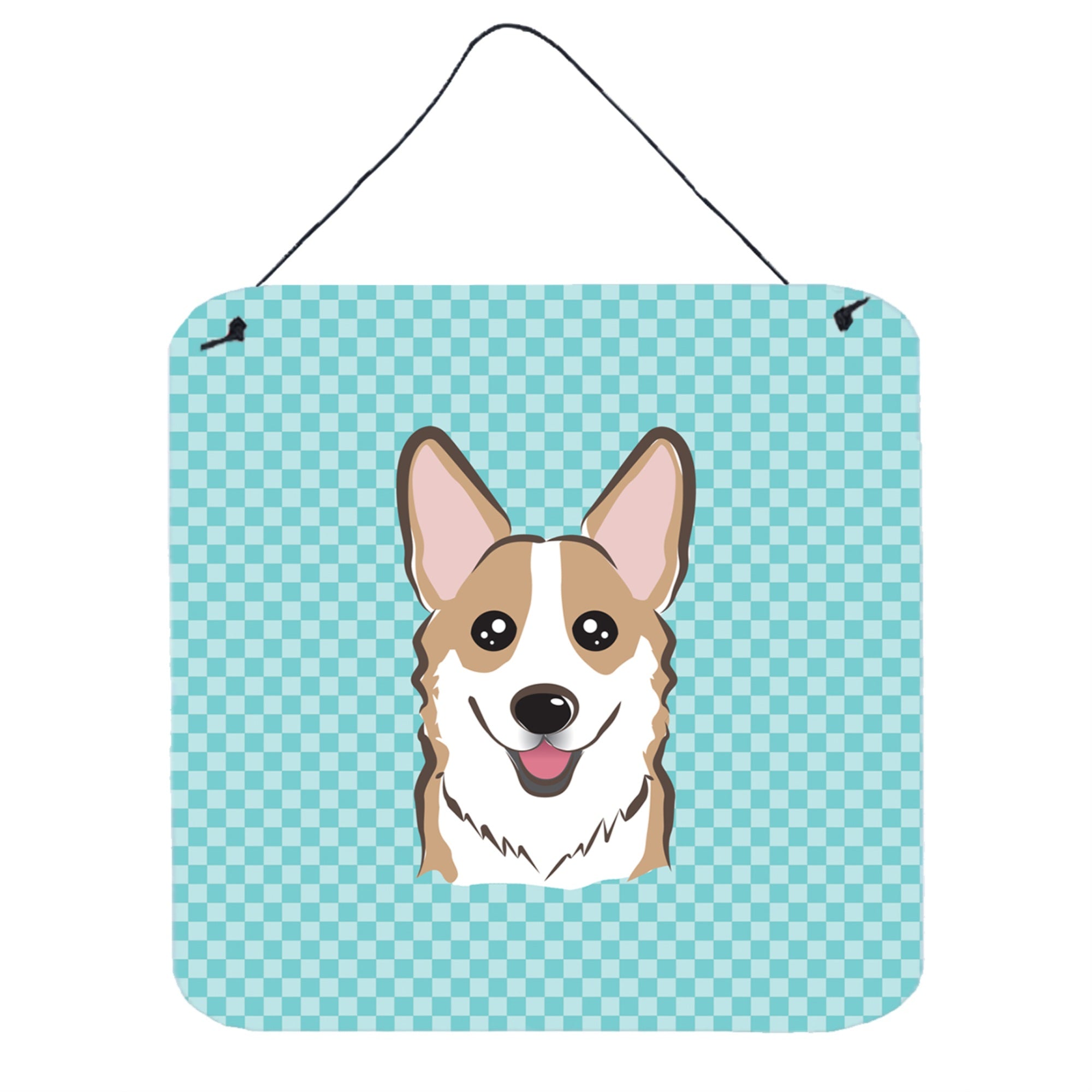 'Caroline'S Treasures Bb1191Ds66 Checkerboard Blue Corgi Aluminum Metal Wall Or Door Hanging Prints, 6 X 6''''''