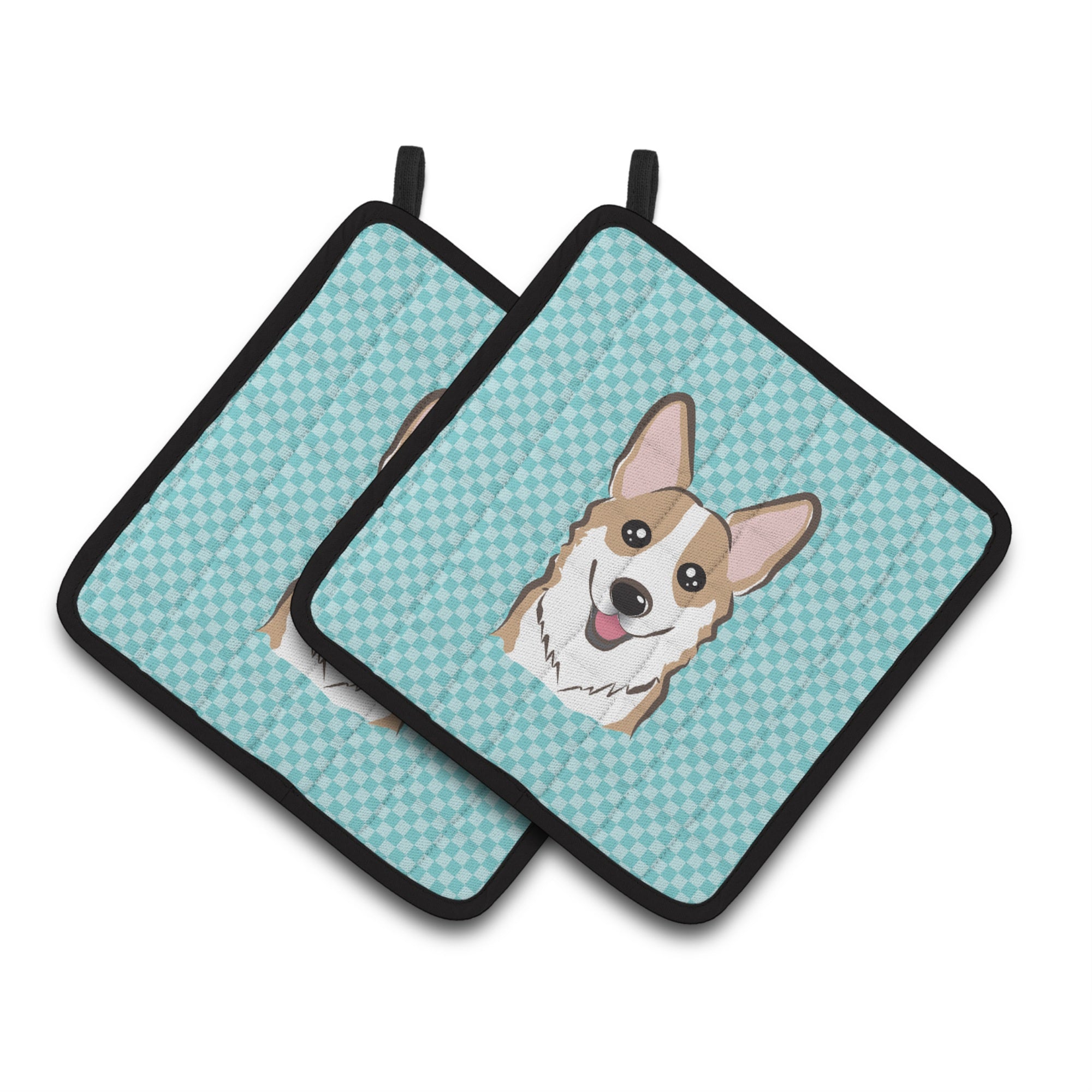 'Caroline'S Treasures Checkerboard Blue Corgi Pair Of Pot Holders Bb1191Pthd, 7.5Hx7.5W, Multicolor''