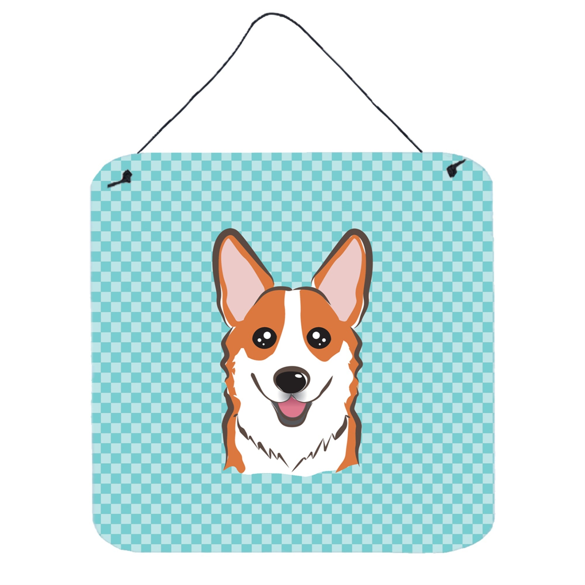 'Caroline'S Treasures Bb1192Ds66 Checkerboard Blue Corgi Aluminum Metal Wall Or Door Hanging Prints, 6 X 6''''''