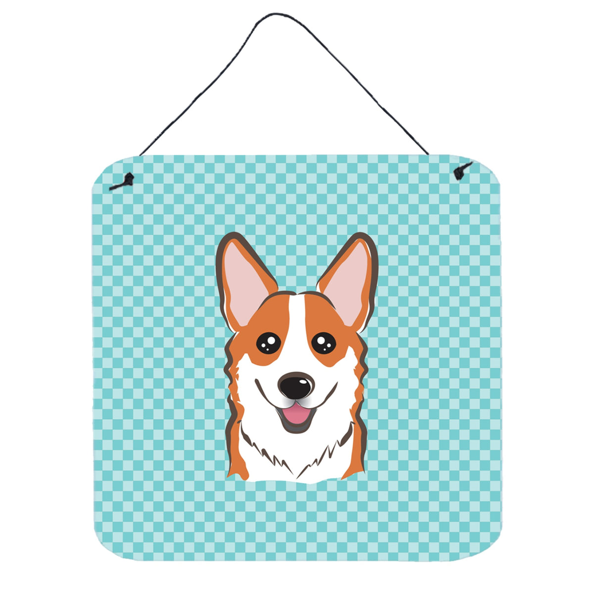 'Caroline'S Treasures Bb1192Ds66 Checkerboard Blue Corgi Aluminum Metal Wall Or Door Hanging Prints, 6 X 6''''''
