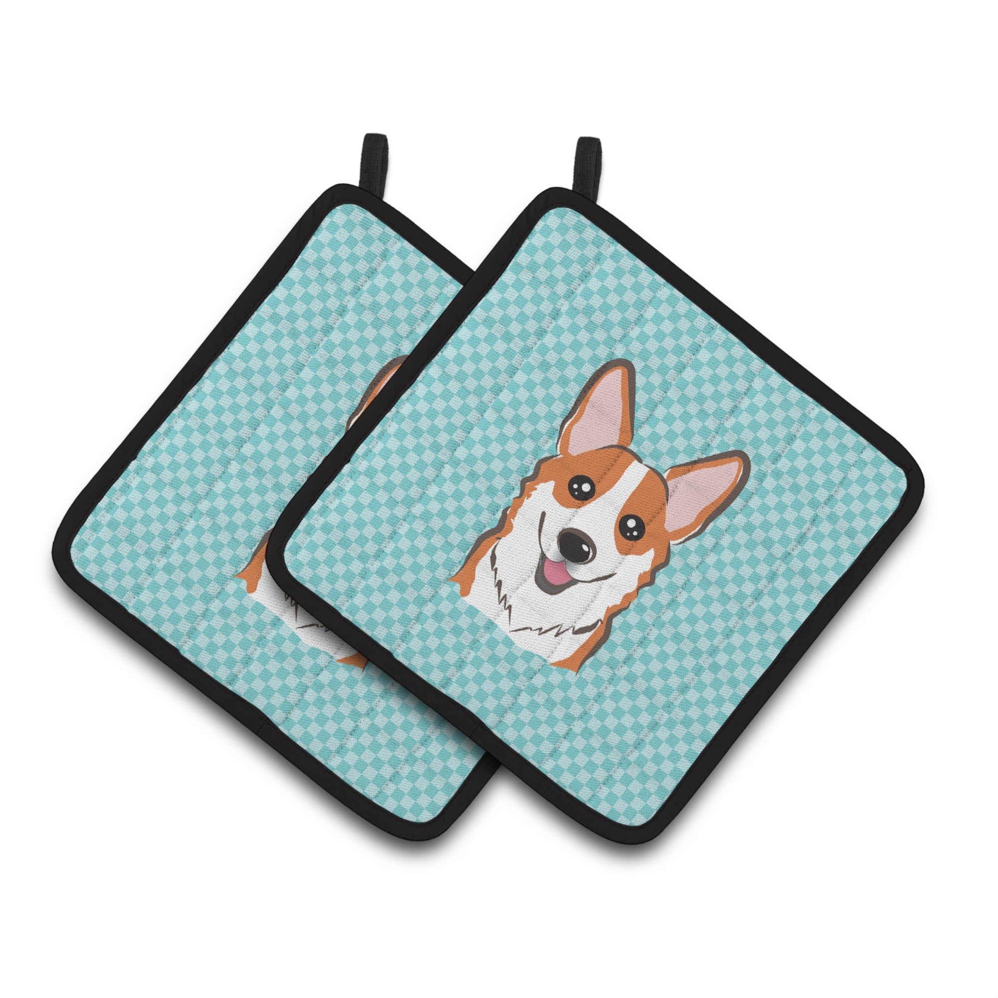 'Caroline'S Treasures Checkerboard Blue Corgi Pair Of Pot Holders Bb1192Pthd, 7.5Hx7.5W, Multicolor''