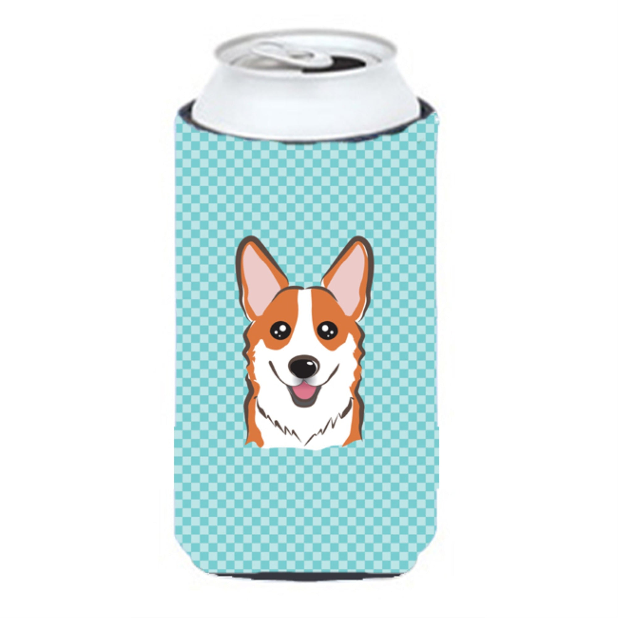Checkerboard Blue Corgi Tall Boy Beverage Insulator Hugger Bb1192Tbc