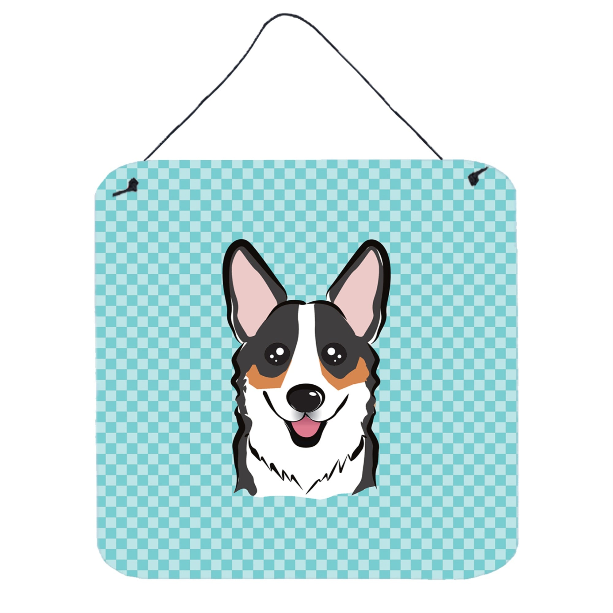 'Caroline'S Treasures Bb1193Ds66 Checkerboard Blue Corgi Aluminum Metal Wall Or Door Hanging Prints, 6 X 6''''''