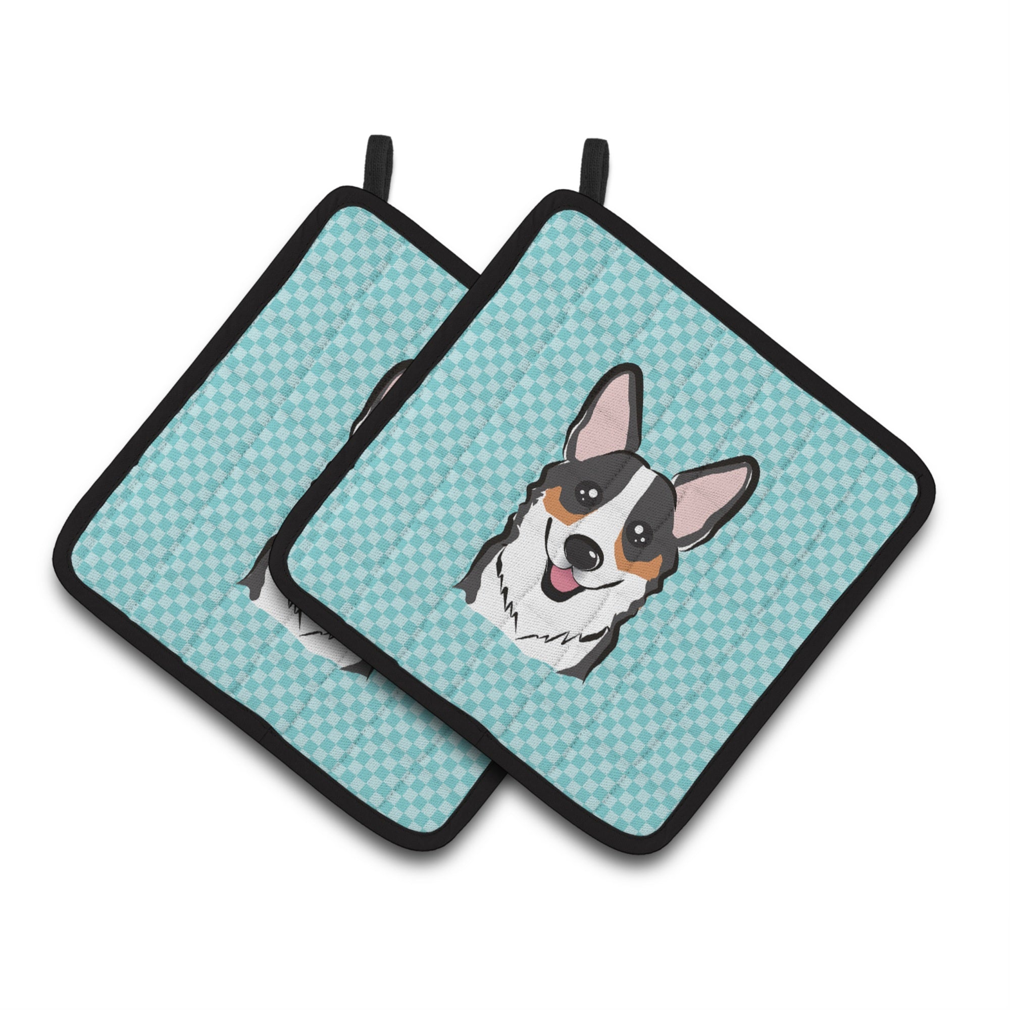 'Caroline'S Treasures Checkerboard Blue Corgi Pair Of Pot Holders Bb1193Pthd, 7.5Hx7.5W, Multicolor''
