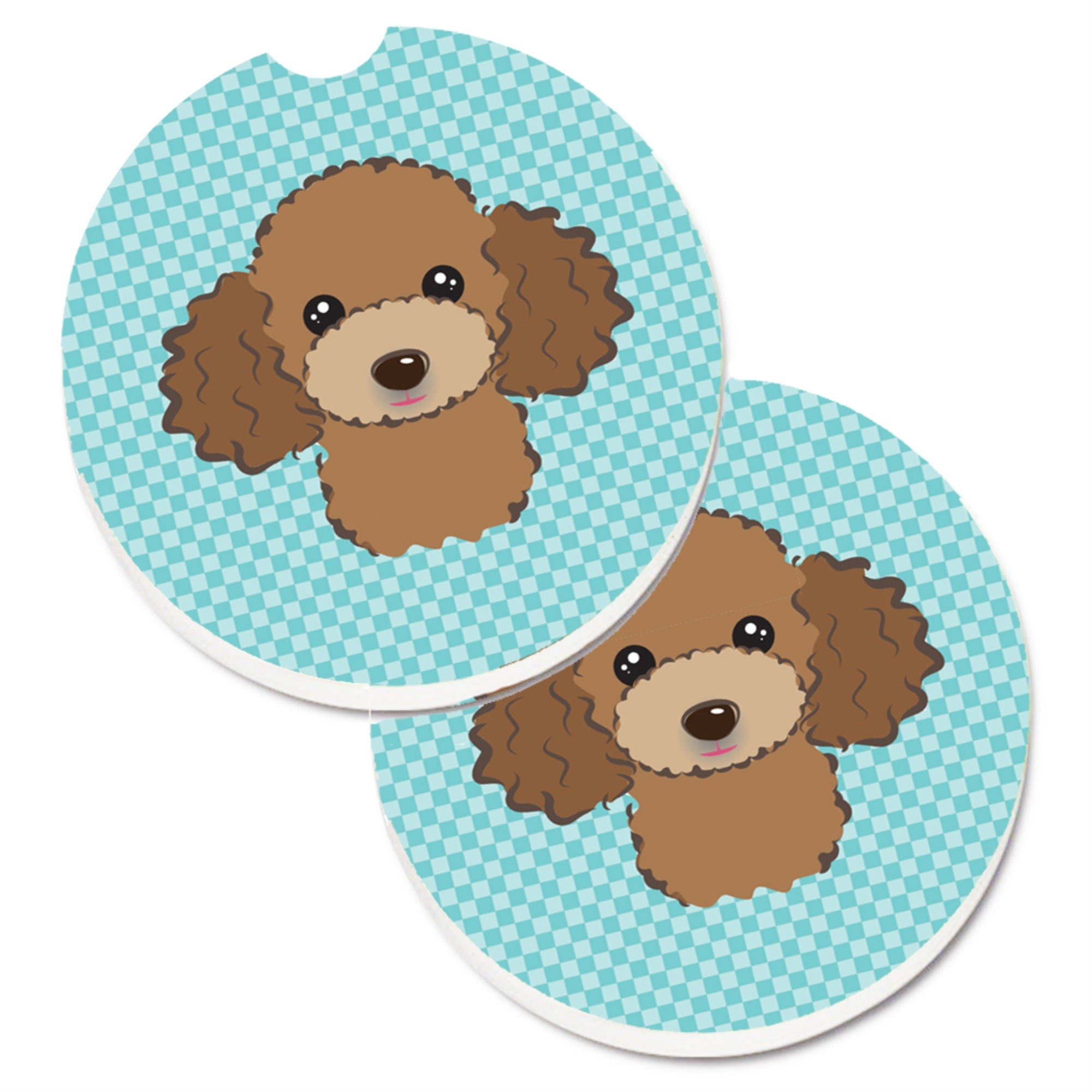 'Caroline'S Treasures Checkerboard Blue Chocolate Brown Poodle Set Of 2 Cup Holder Car Coasters Bb1194Carc, 2.56, Multicolor''