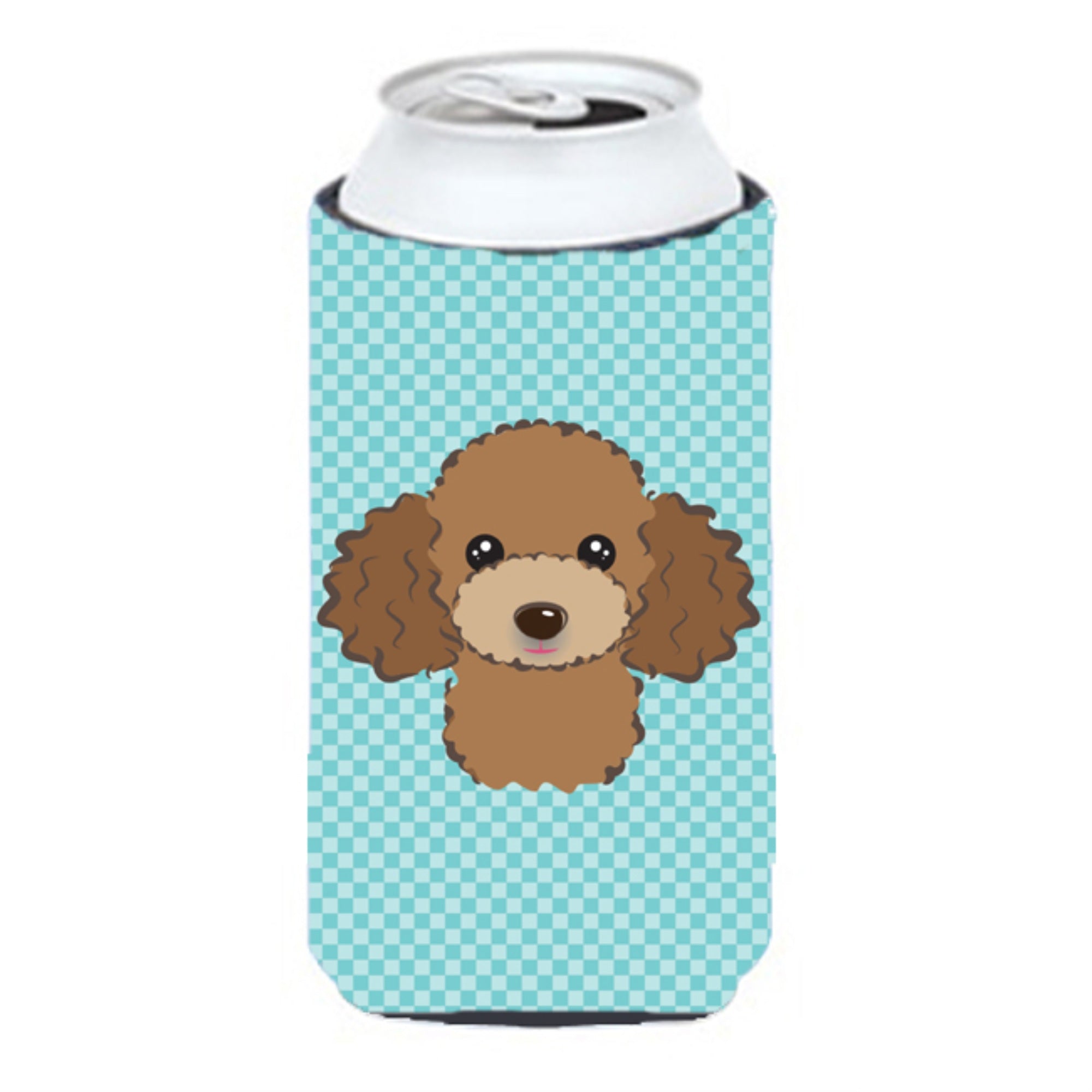 Checkerboard Blue Chocolate Brown Poodle Tall Boy Beverage Insulator Hugger Bb1194Tbc