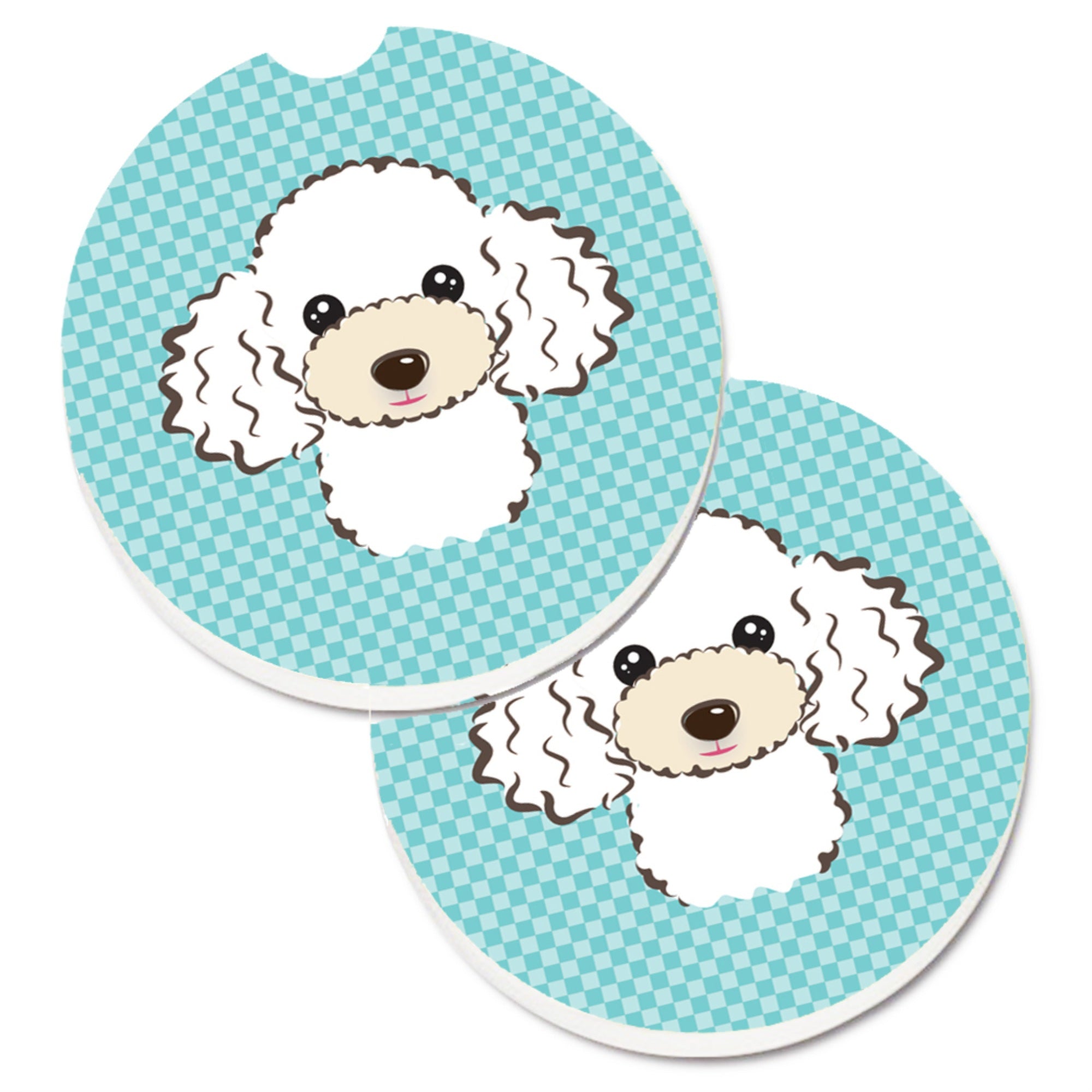'Caroline'S Treasures Checkerboard Blue White Poodle Set Of 2 Cup Holder Car Coasters Bb1195Carc, 2.56, Multicolor''