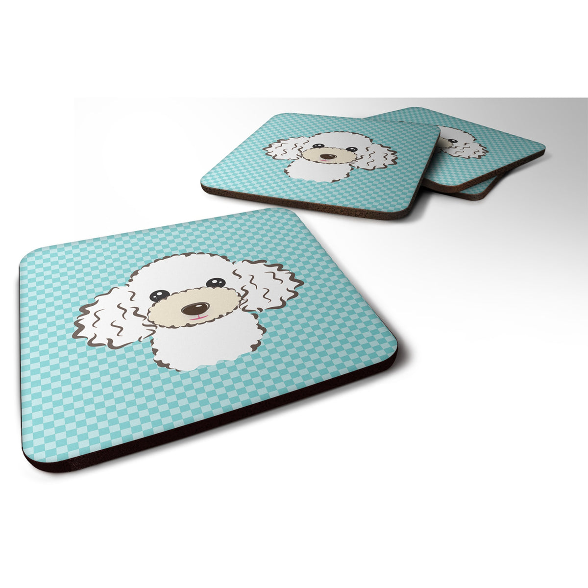 'Caroline'S Treasures Bb1195Fc Checkerboard Blue White Poodle Foam Coaster (Set Of 4), 3.5'''' H X 3.5'''' W, Multicolor''