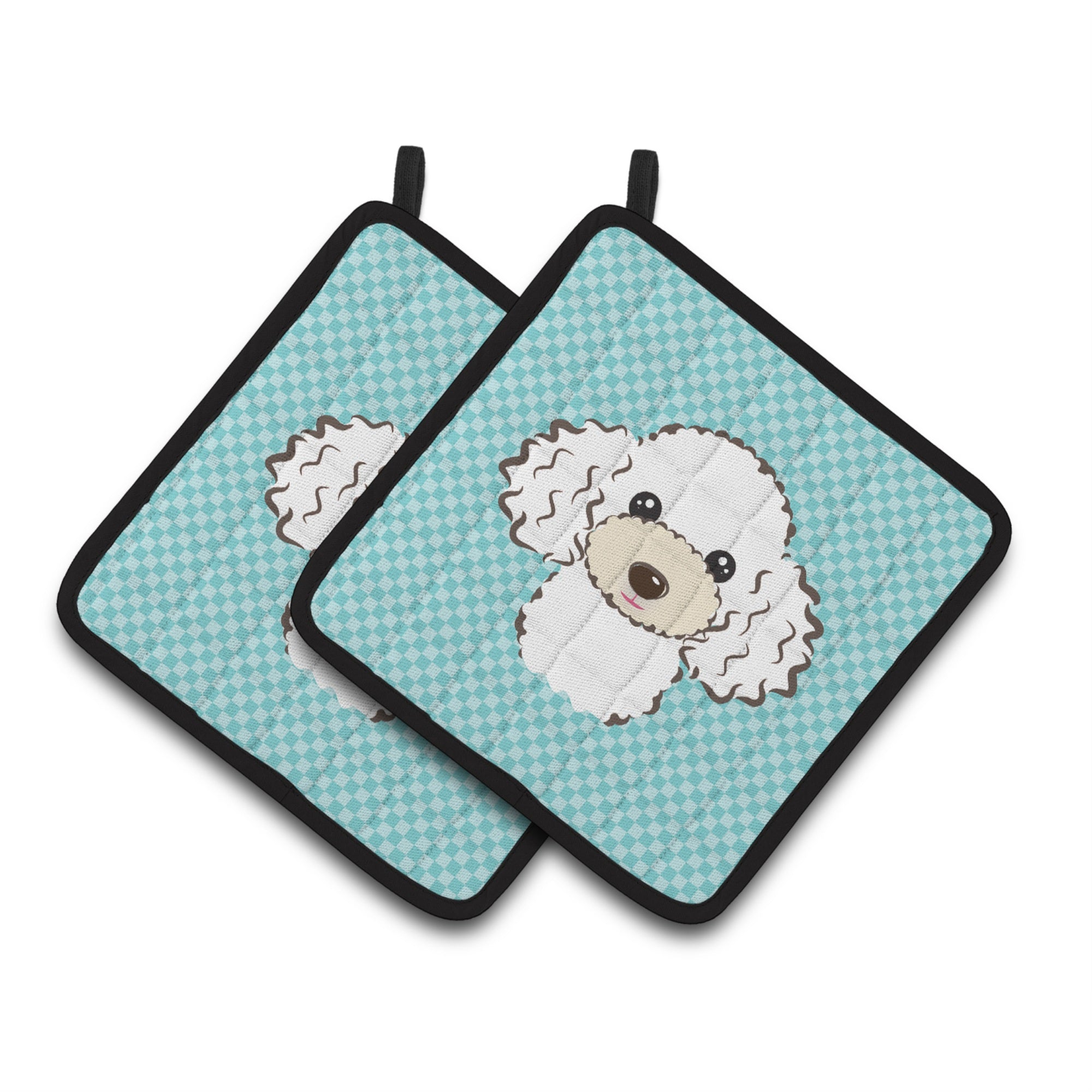 'Caroline'S Treasures Checkerboard Blue White Poodle Pair Of Pot Holders Bb1195Pthd, 7.5Hx7.5W, Multicolor''