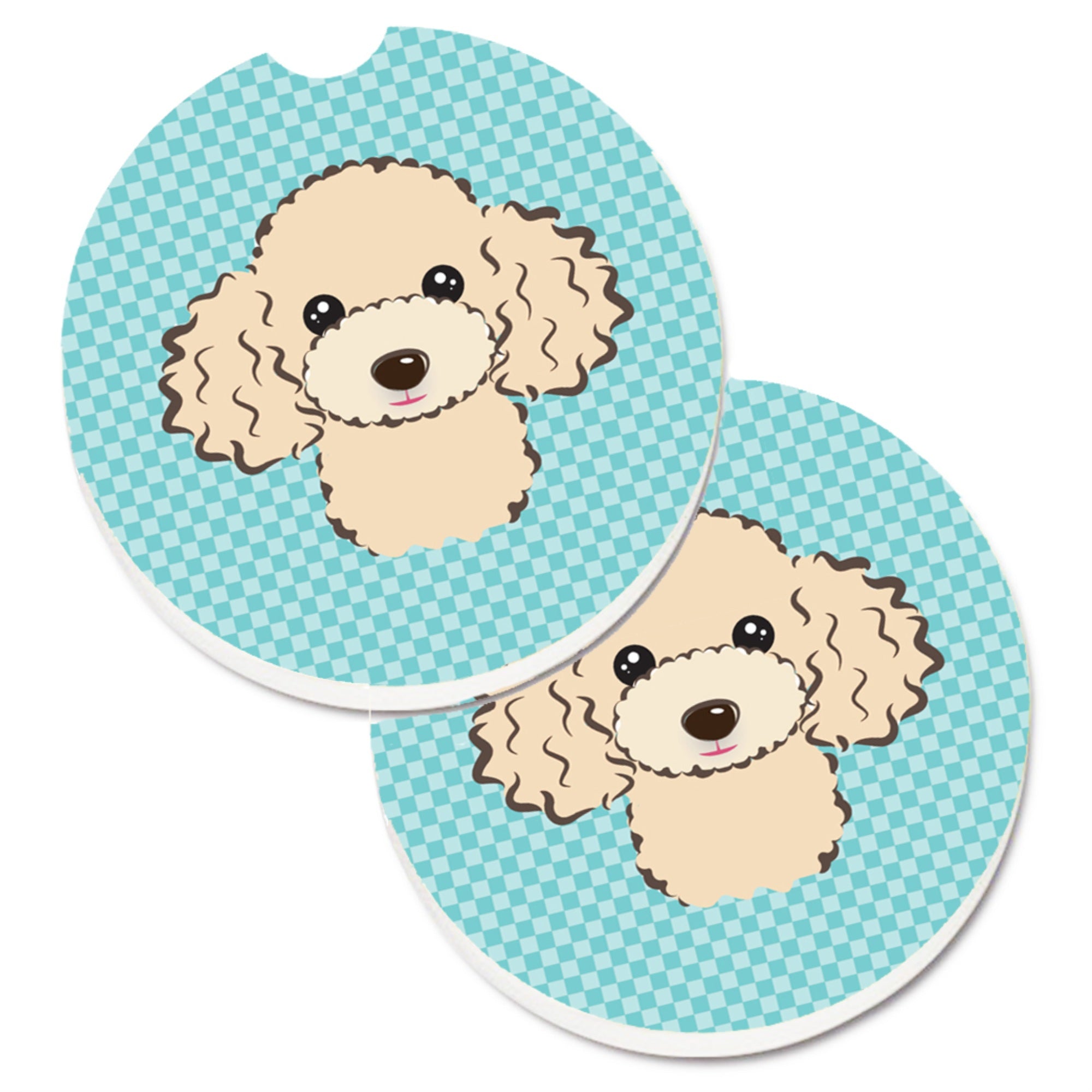 'Caroline'S Treasures Checkerboard Blue Buff Poodle Set Of 2 Cup Holder Car Coasters Bb1196Carc, 2.56, Multicolor''