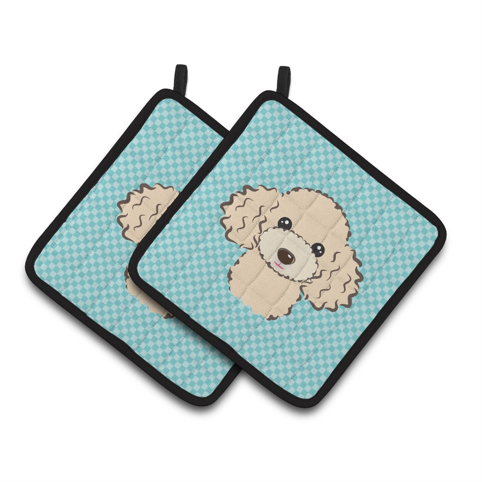 'Caroline'S Treasures Checkerboard Blue Buff Poodle Pair Of Pot Holders Bb1196Pthd, 7.5Hx7.5W, Multicolor''
