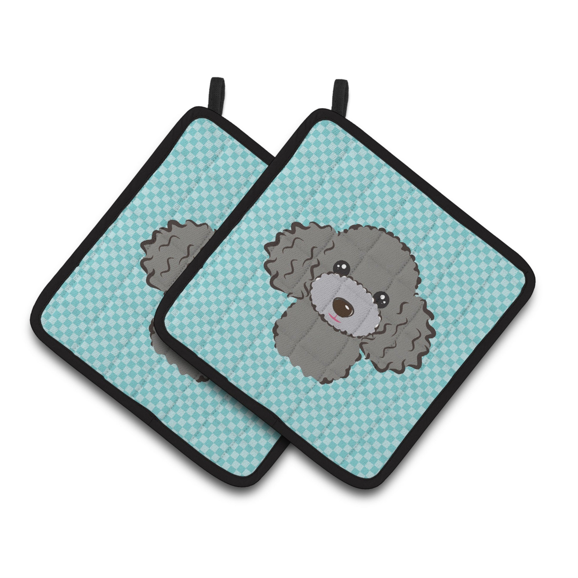 'Caroline'S Treasures Checkerboard Blue Silver Gray Poodle Pair Of Pot Holders Bb1197Pthd, 7.5Hx7.5W, Multicolor''