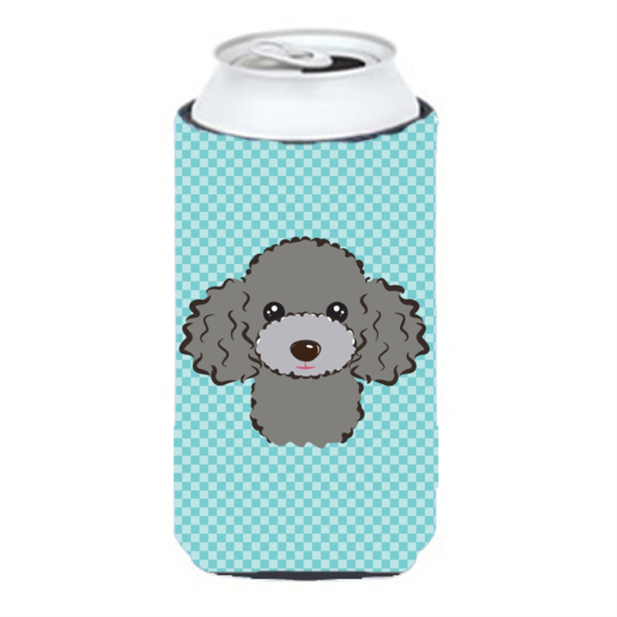Checkerboard Blue Silver Gray Poodle Tall Boy Beverage Insulator Hugger Bb1197Tbc