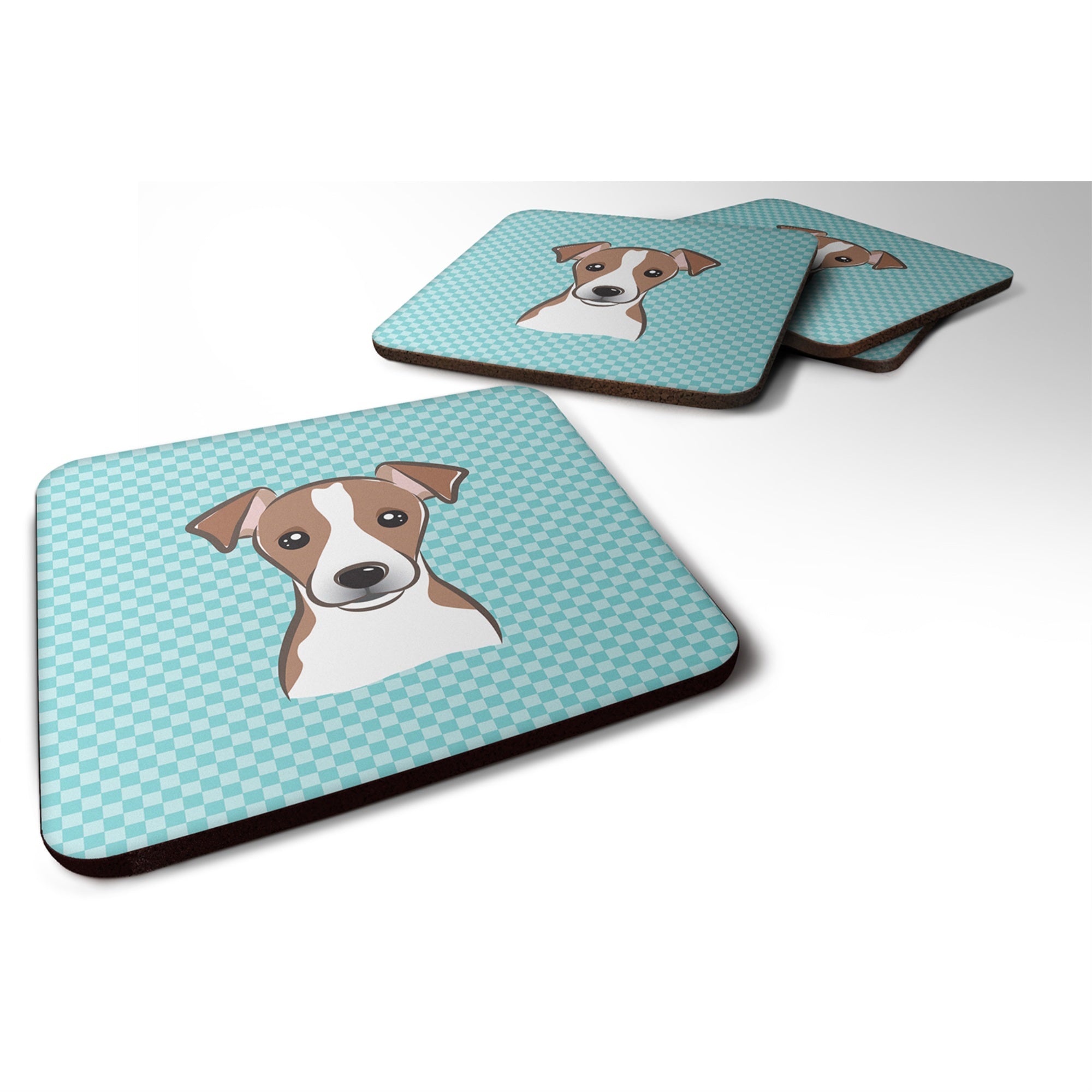 'Caroline'S Treasures Bb1198Fc Checkerboard Blue Jack Russell Terrier Foam Coaster (Set Of 4), 3.5'''' H X 3.5'''' W, Multicolo
