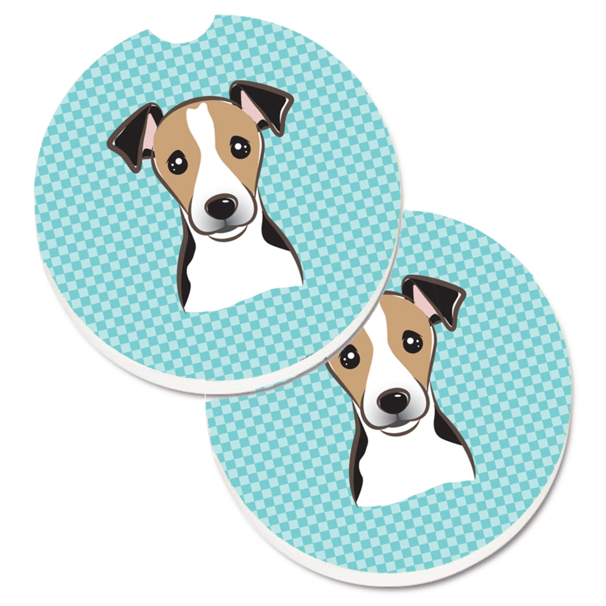 'Caroline'S Treasures Checkerboard Blue Jack Russell Terrier Set Of 2 Cup Holder Car Coasters Bb1199Carc, 2.56, Multicolor''
