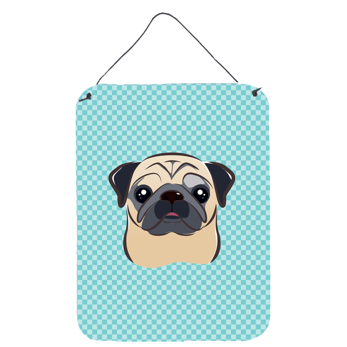 'Caroline'S Treasures Checkerboard Blue Fawn Pug Wall Or Door Hanging Prints, 16'''' X 12''''''