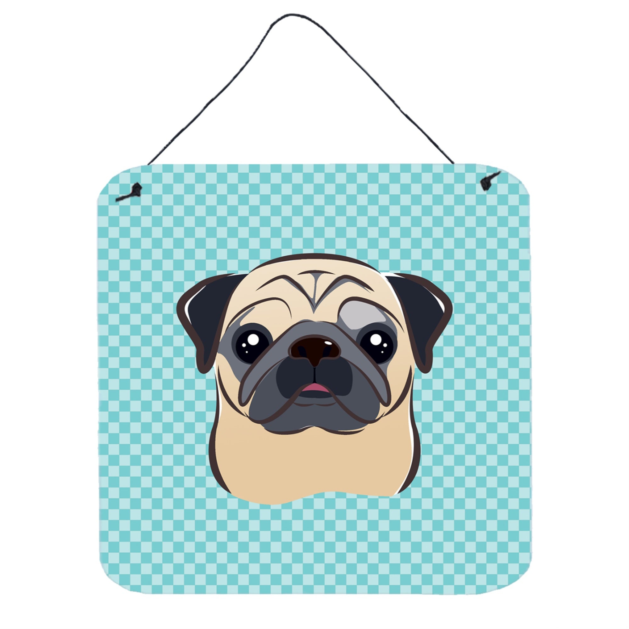'Caroline'S Treasures Checkerboard Blue Fawn Pug Wall Or Door Hanging Prints, 6 X 6''''''