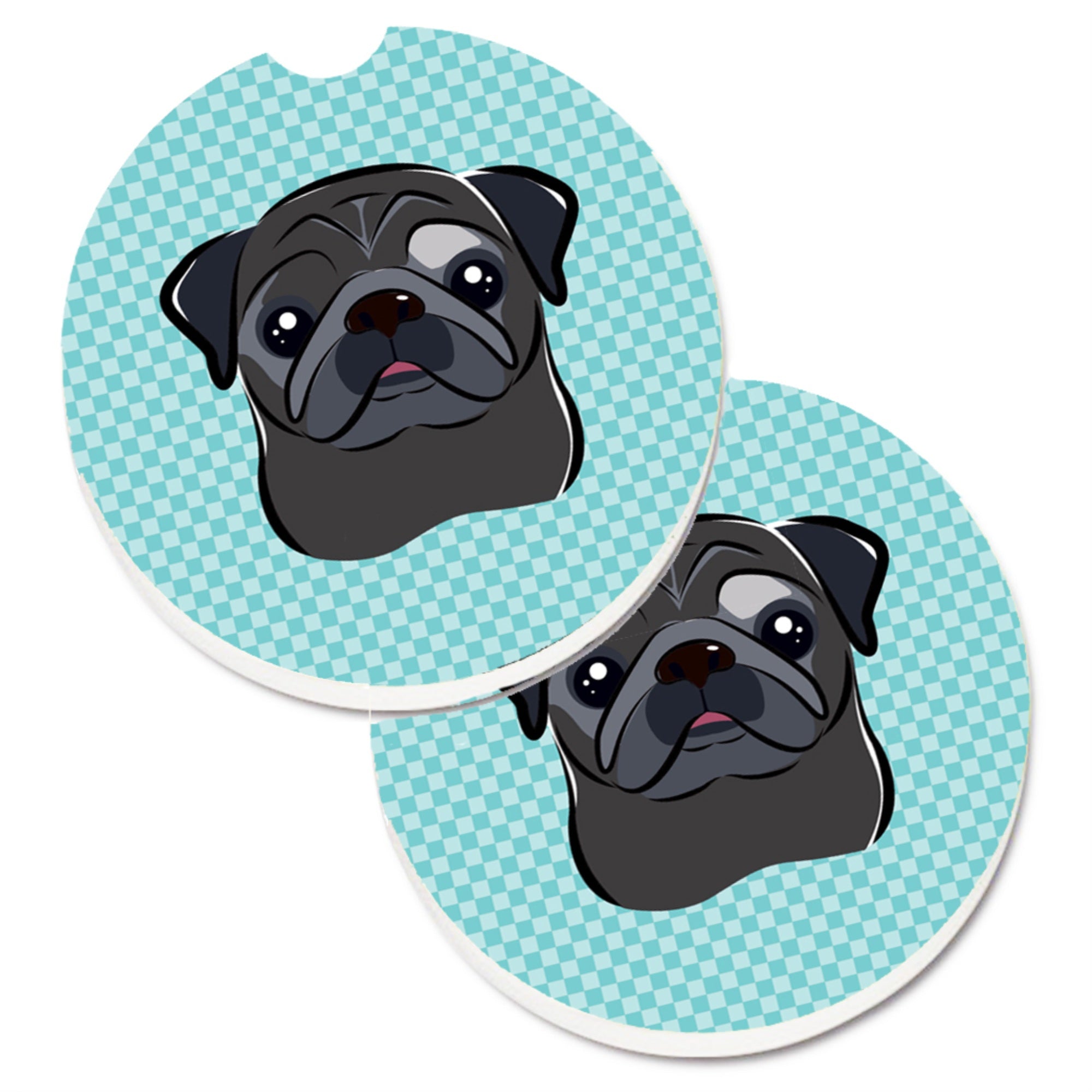 'Caroline'S Treasures Checkerboard Blue Black Pug Set Of 2 Cup Holder Car Coasters Bb1201Carc, 2.56, Multicolor''