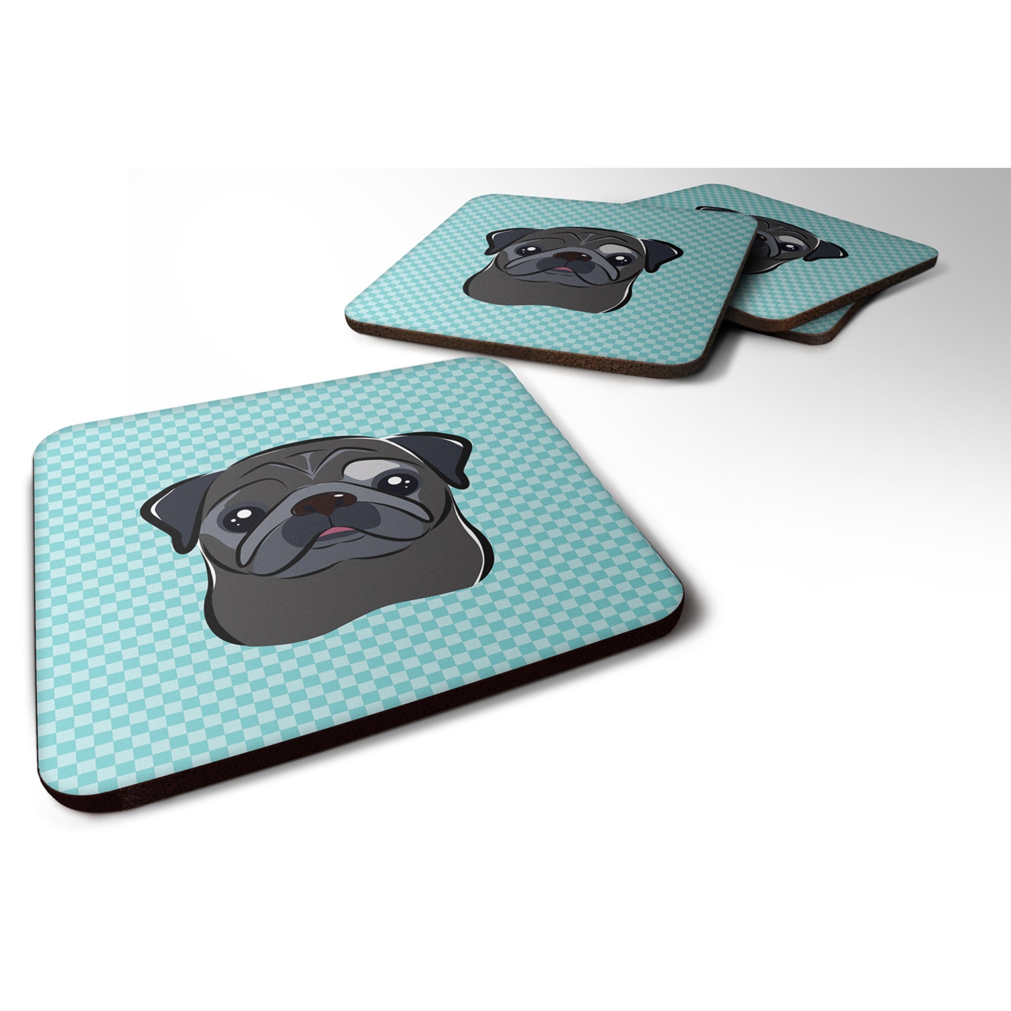 'Caroline'S Treasures Bb1201Fc Checkerboard Blue Black Pug Foam Coaster (Set Of 4), 3.5'''' H X 3.5'''' W, Multicolor''