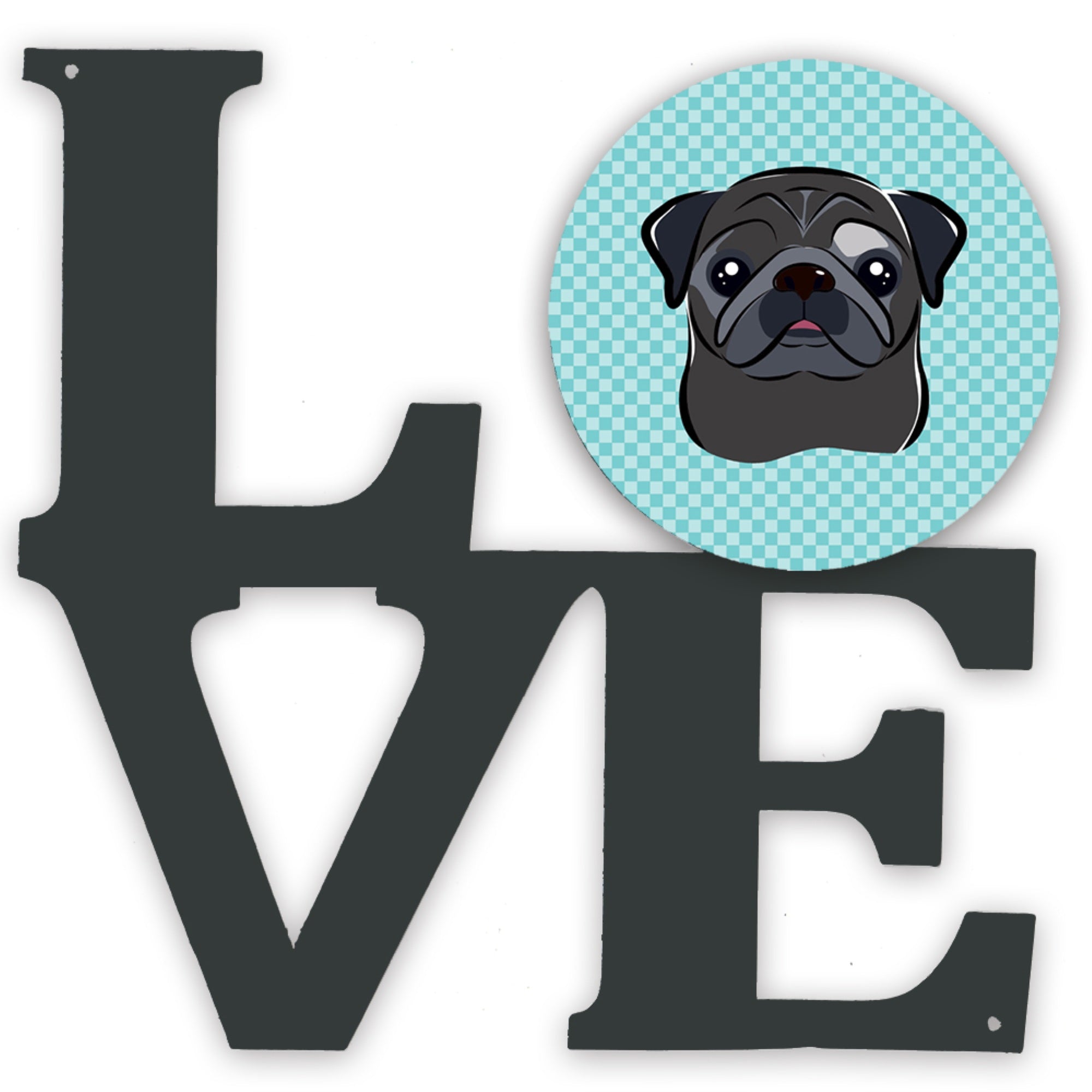 'Caroline'S Treasures Checkerboard Blue Black Pug Metal Artwork Love Wall-Decor, Multicolor''