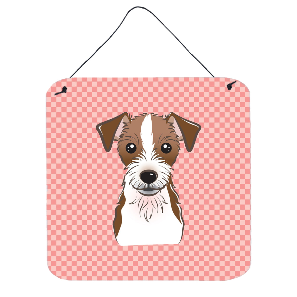 'Caroline'S Treasures Bb1202Ds66 Checkerboard Pink Jack Russell Terrier Wall Or Door Hanging Prints, 6 X 6''''''