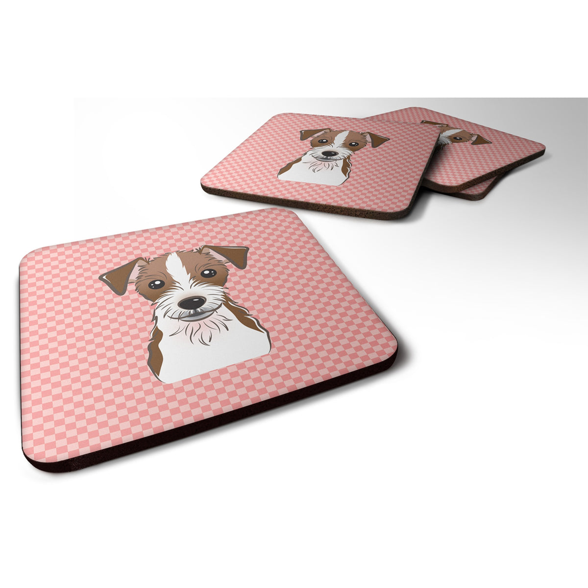 'Caroline'S Treasures Bb1202Fc Checkerboard Pink Jack Russell Terrier Foam Coaster (Set Of 4), 3.5'''' H X 3.5'''' W, Multicolo