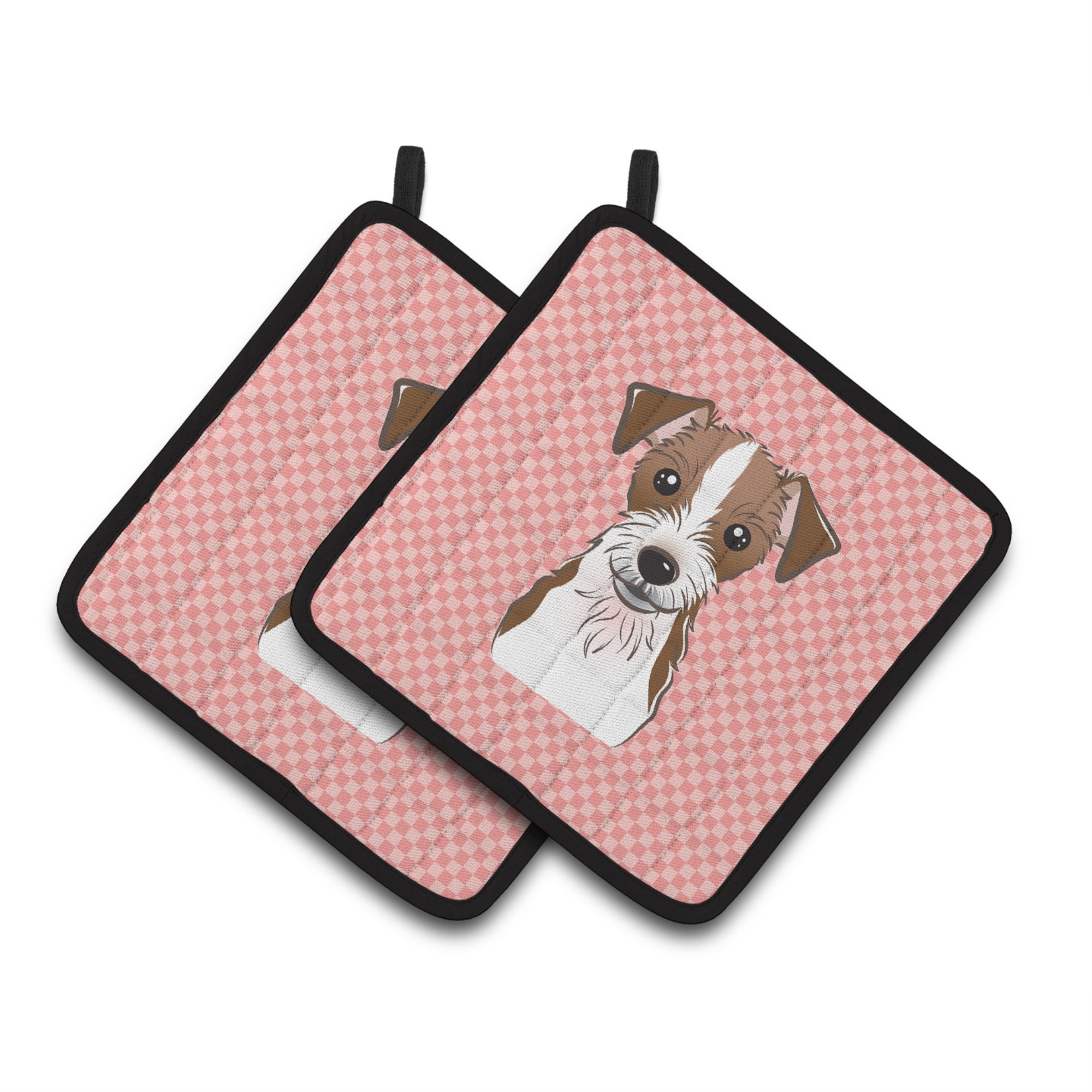'Caroline'S Treasures Checkerboard Pink Jack Russell Terrier Pair Of Pot Holders Bb1202Pthd, 7.5Hx7.5W, Multicolor''