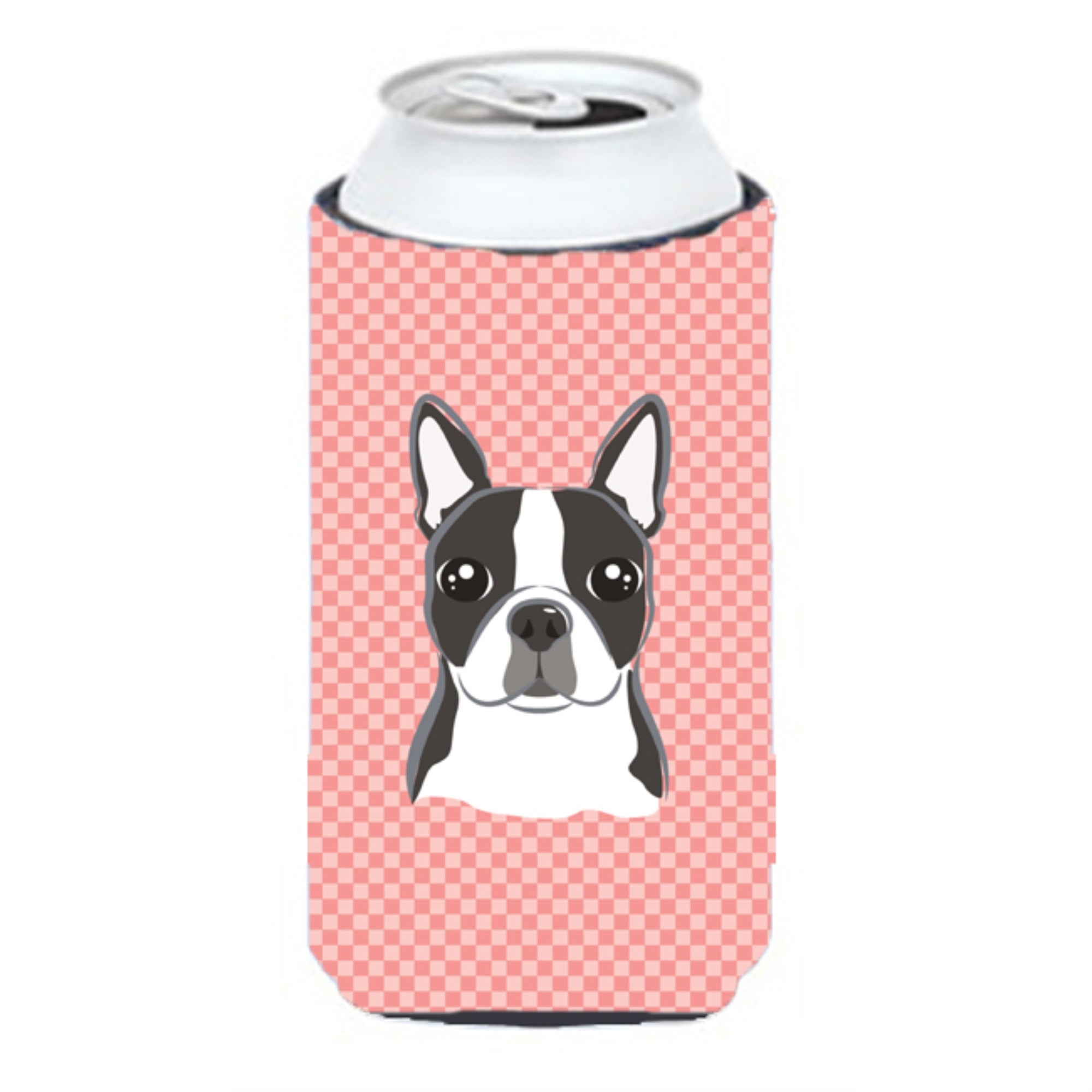 Checkerboard Pink Boston Terrier Tall Boy Beverage Insulator Hugger Bb1203Tbc