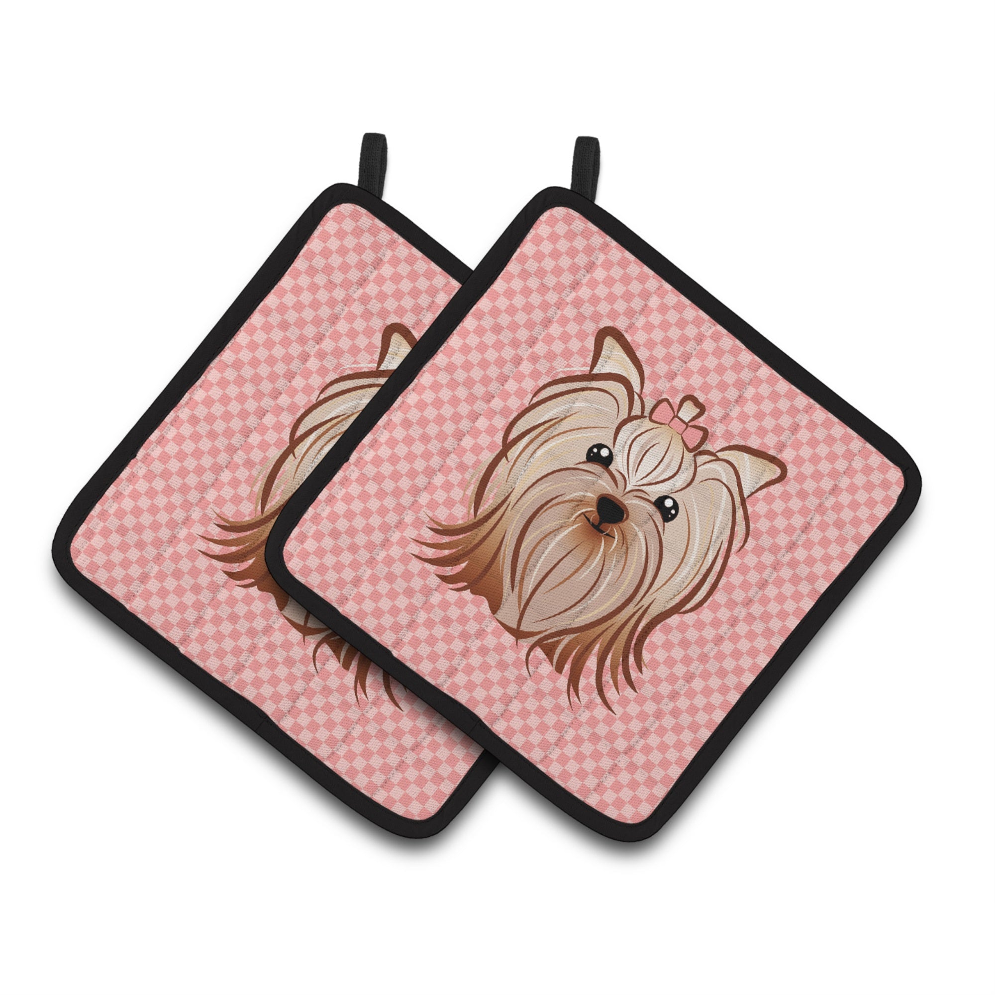 'Caroline'S Treasures Checkerboard Pink Yorkie Yorkishire Terrier Pair Of Pot Holders Bb1204Pthd, 7.5Hx7.5W, Multicolor''