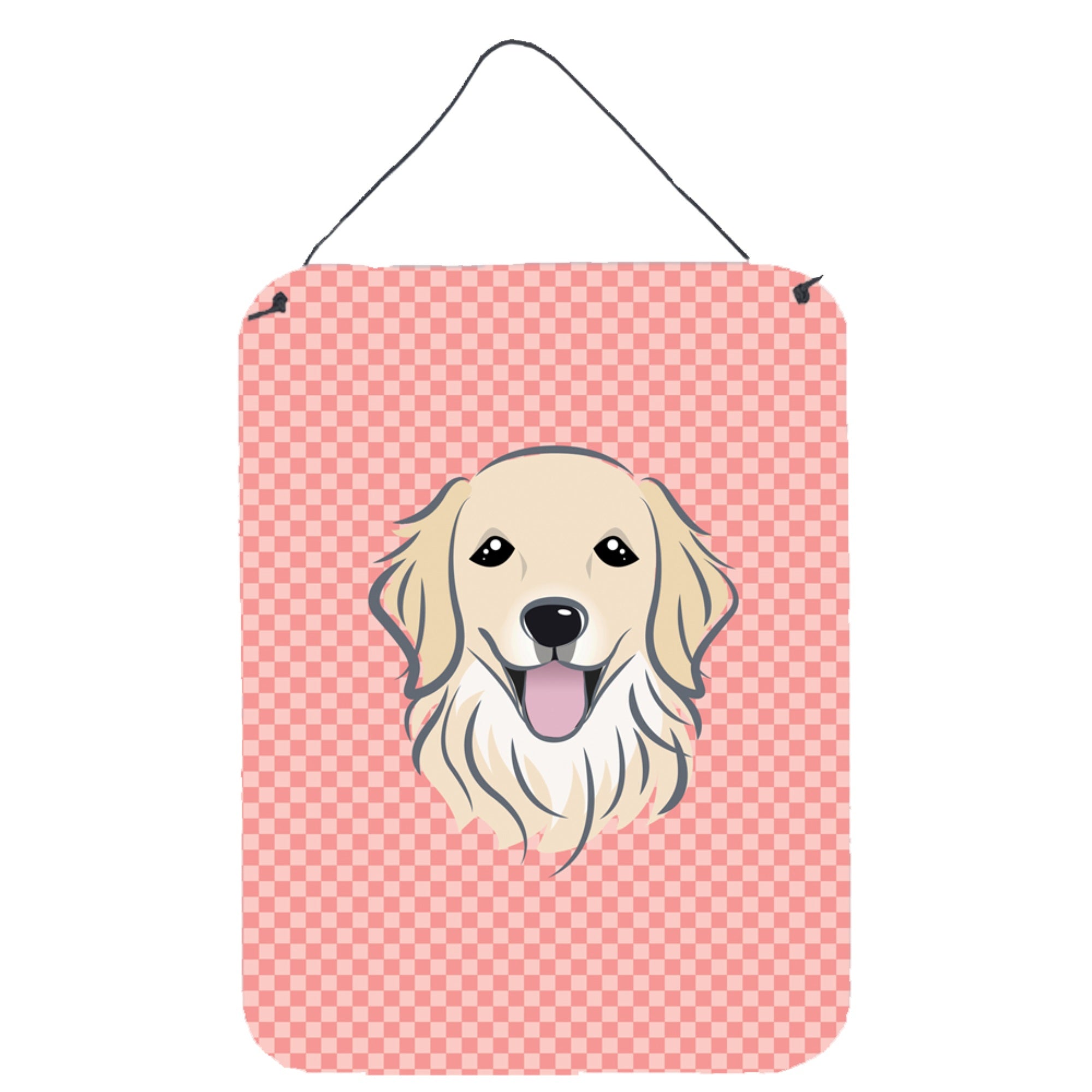 'Caroline'S Treasures Bb1205Ds1216 Checkerboard Pink Golden Retriever Wall Or Door Hanging Prints, 16'''' X 12''''''