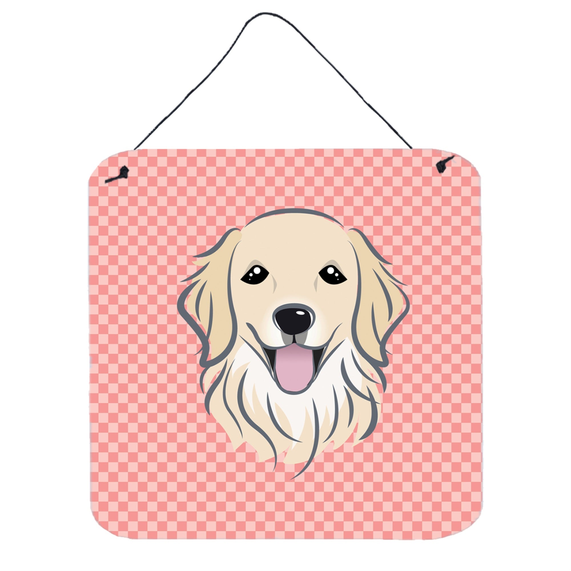 'Caroline'S Treasures Bb1205Ds66 Checkerboard Pink Golden Retriever Wall Or Door Hanging Prints, 6 X 6''''''
