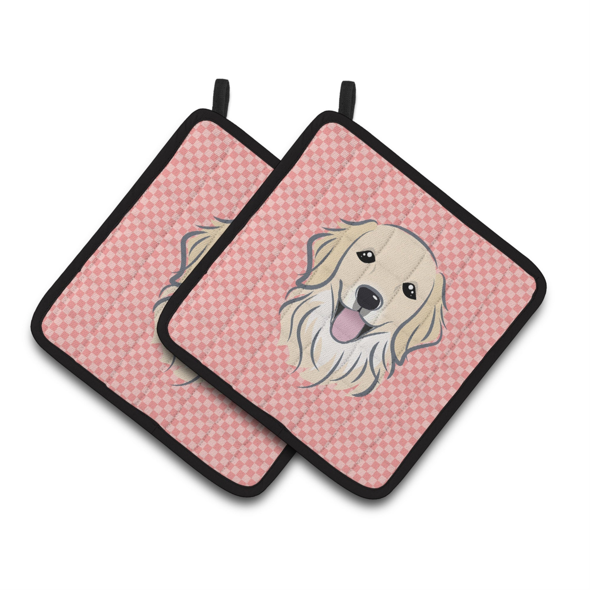 'Caroline'S Treasures Checkerboard Pink Golden Retriever Pair Of Pot Holders Bb1205Pthd, 7.5Hx7.5W, Multicolor''