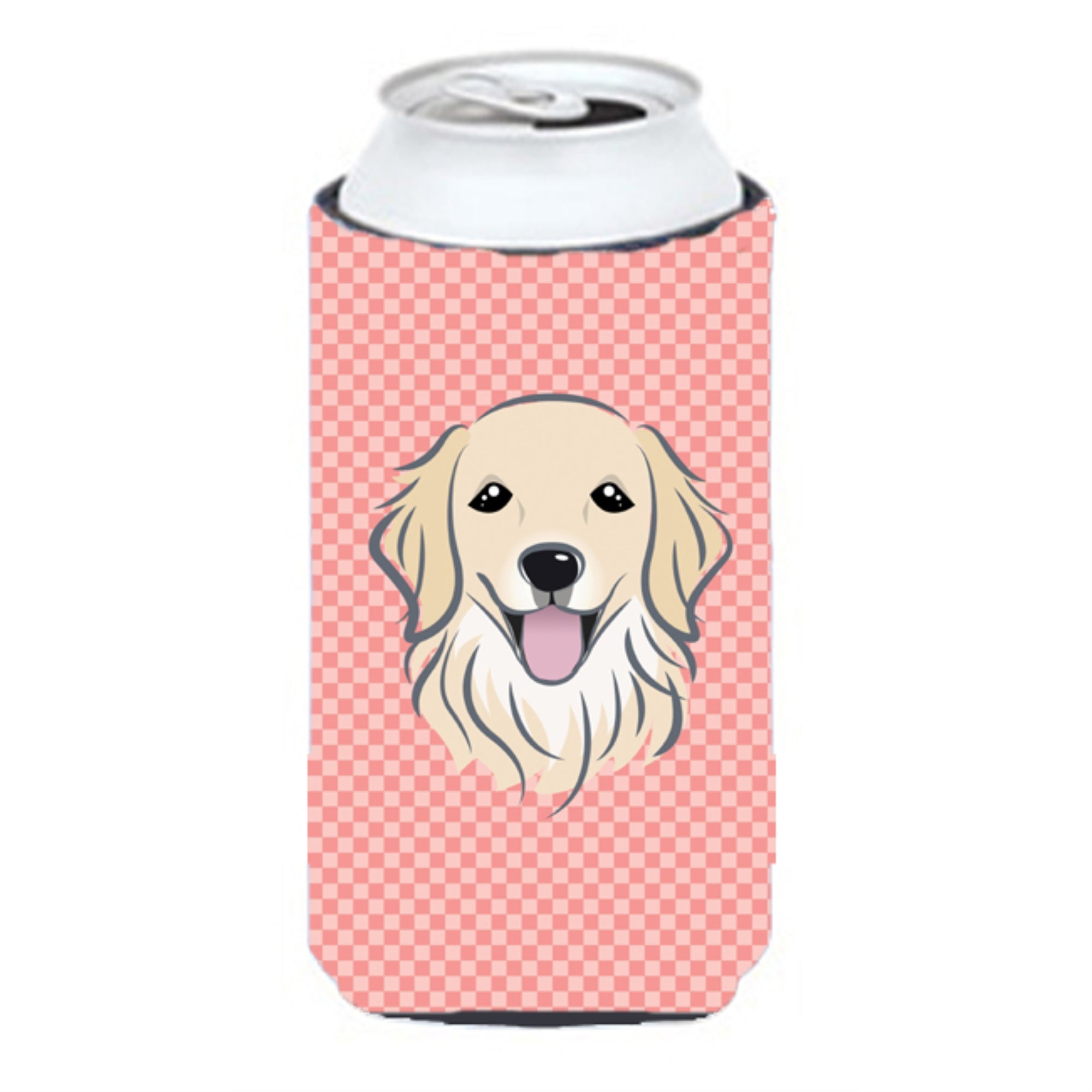 Checkerboard Pink Golden Retriever Tall Boy Beverage Insulator Hugger Bb1205Tbc