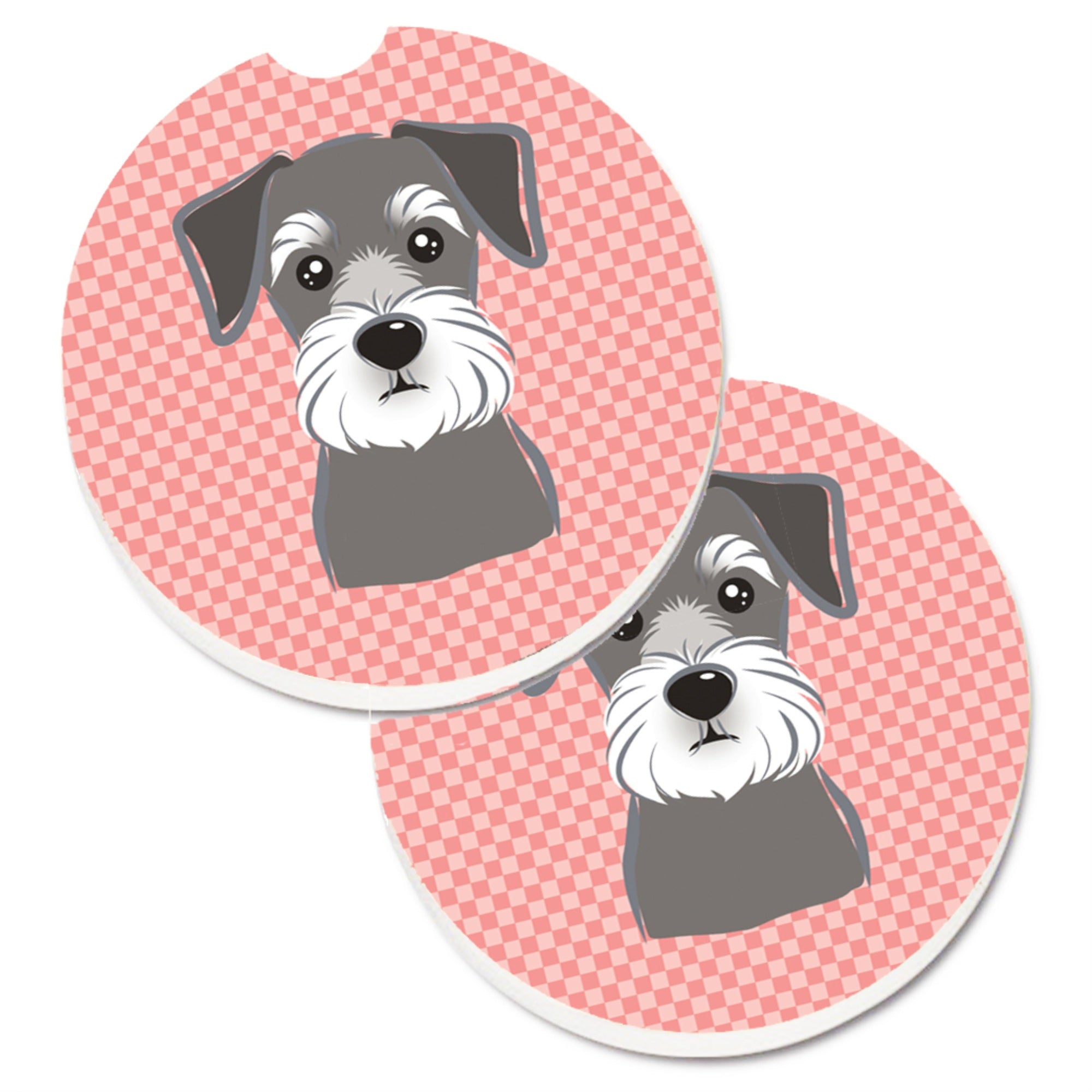 'Caroline'S Treasures Checkerboard Pink Schnauzer Set Of 2 Cup Holder Car Coasters Bb1206Carc, 2.56, Multicolor''