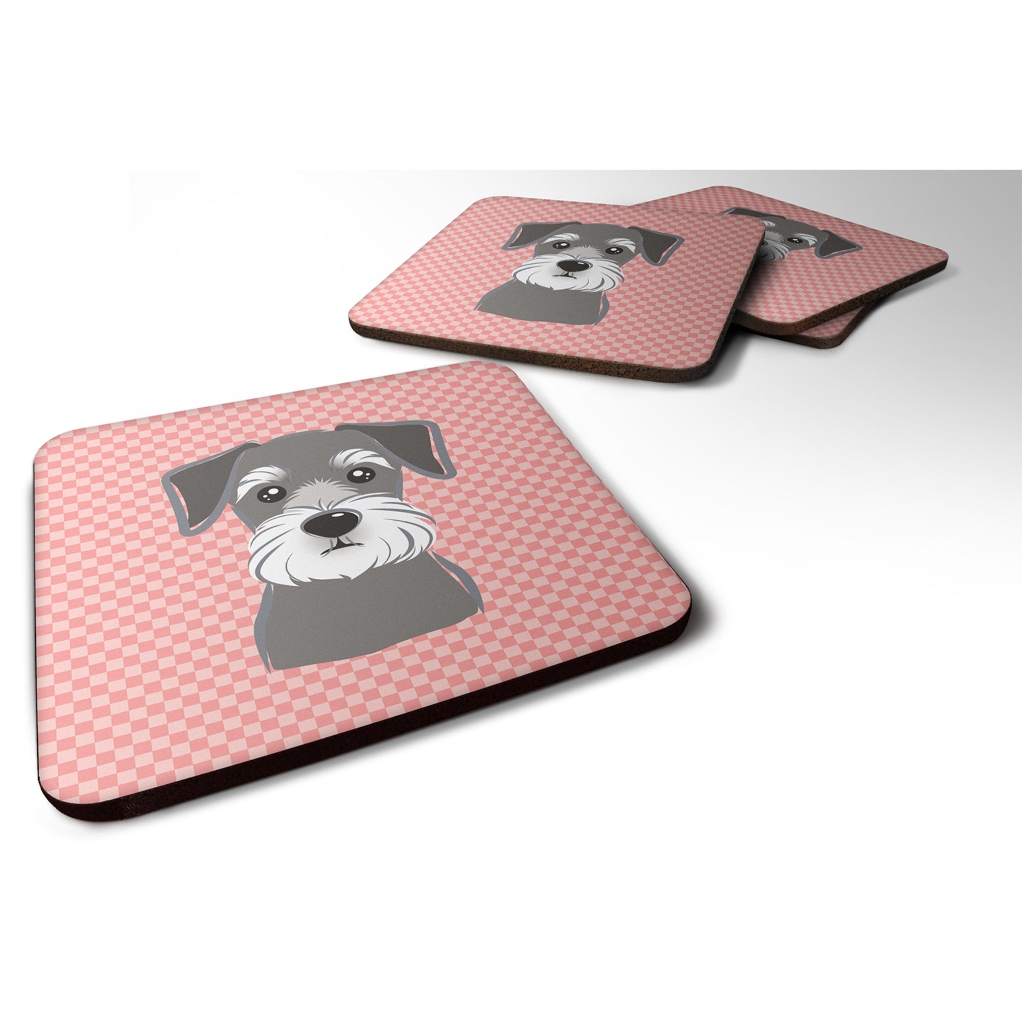 'Caroline'S Treasures Bb1206Fc Checkerboard Pink Schnauzer Foam Coaster (Set Of 4), 3.5'''' H X 3.5'''' W, Multicolor''