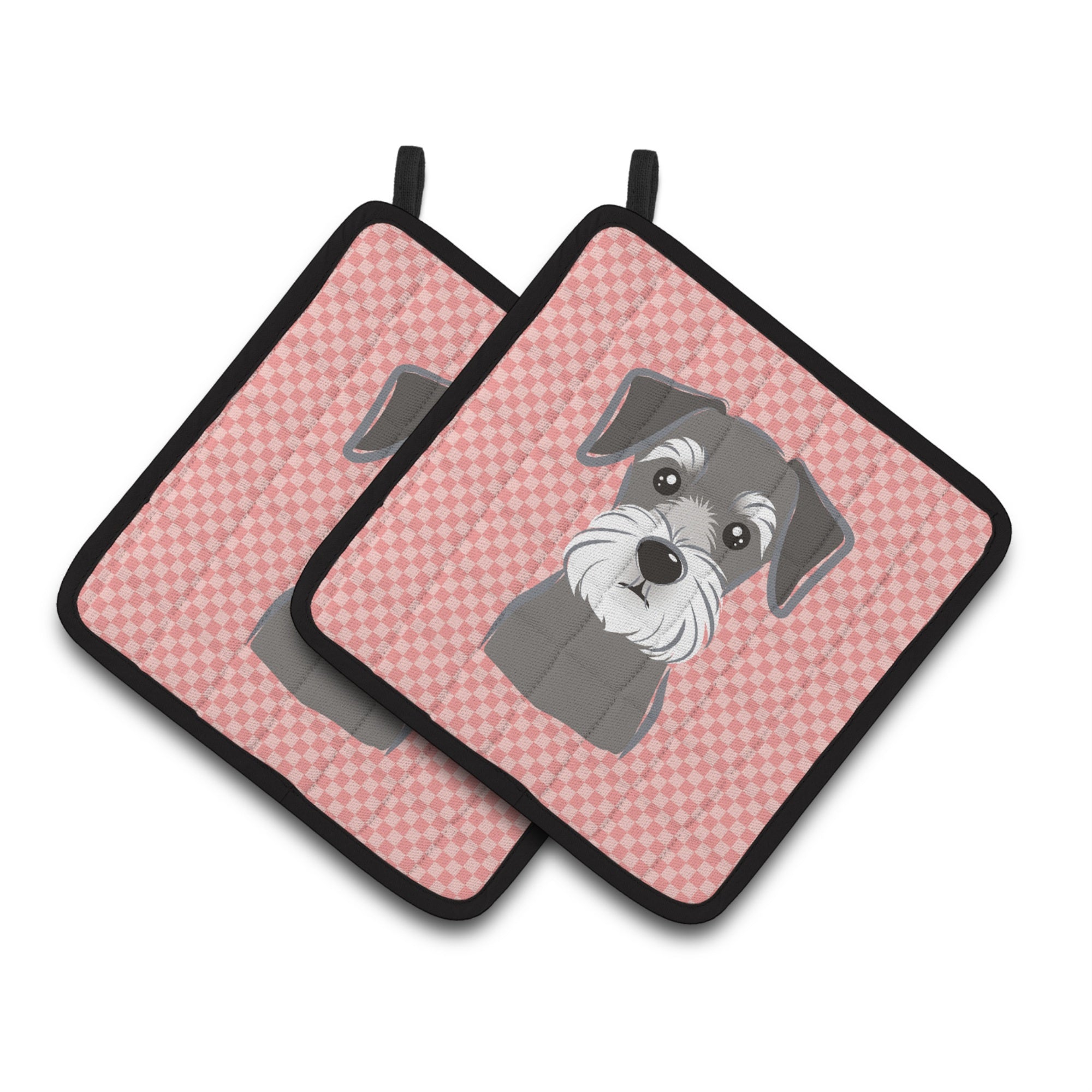'Caroline'S Treasures Checkerboard Pink Schnauzer Pair Of Pot Holders Bb1206Pthd, 7.5Hx7.5W, Multicolor''