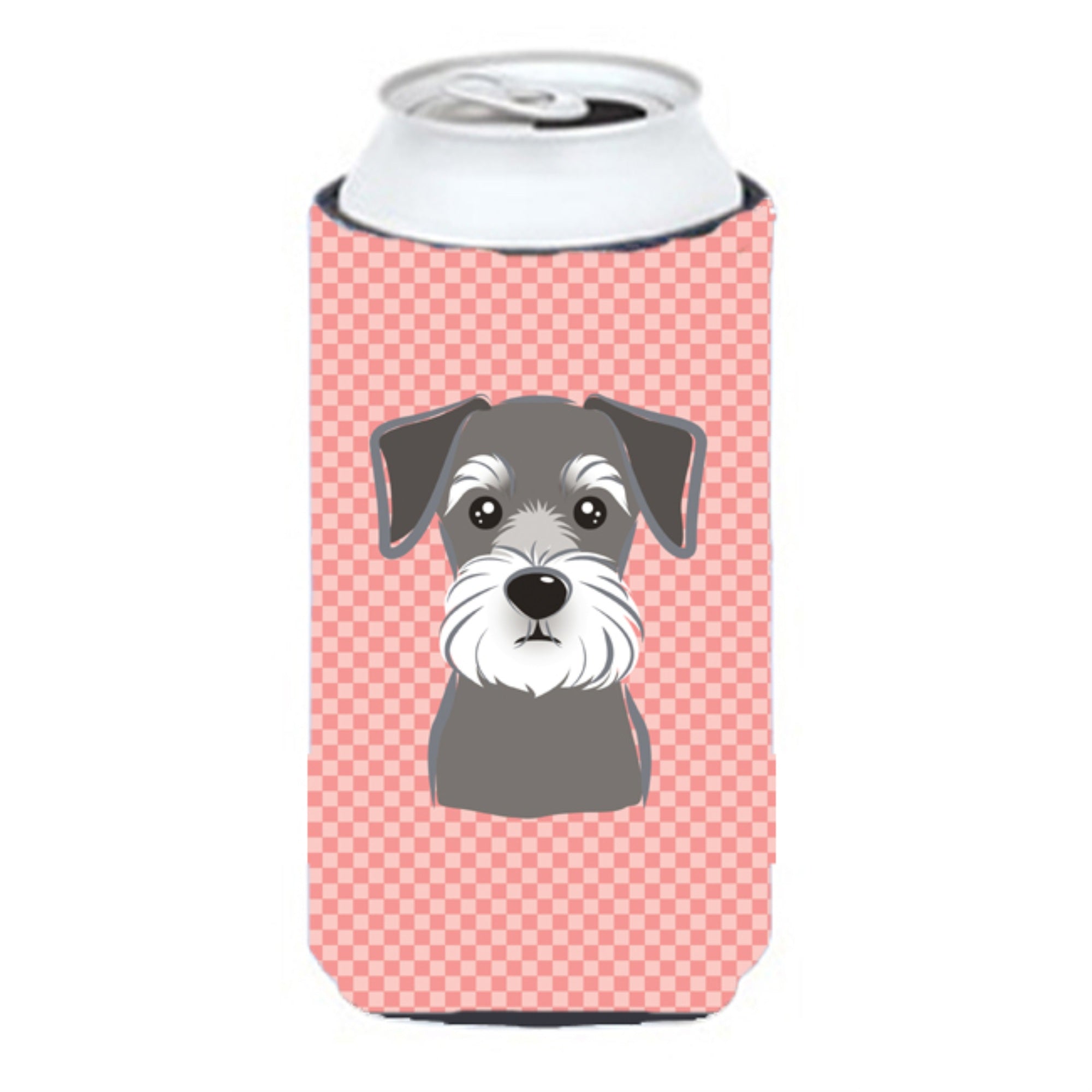 Checkerboard Pink Schnauzer Tall Boy Beverage Insulator Hugger Bb1206Tbc